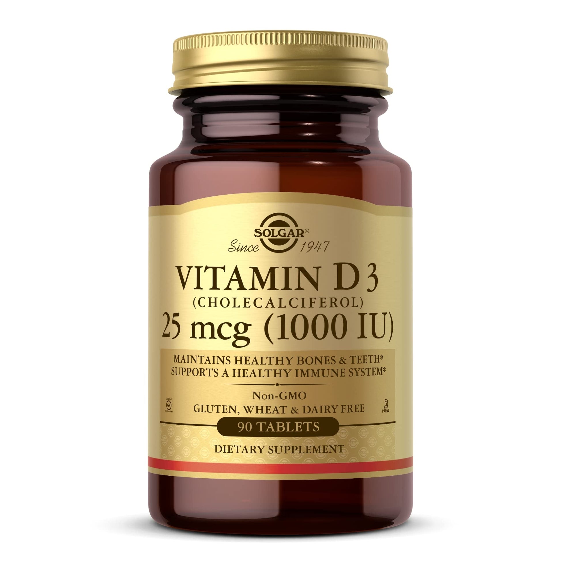 Solgar Vitamin D3 (Cholecalciferol) 25 mcg (1000 IU) - 90 Tablets - Helps Maintain Healthy Bones & Teeth - Immune System Support - Non-GMO, Gluten Free, Dairy Free, Kosher - 90 Servings - Medaid International