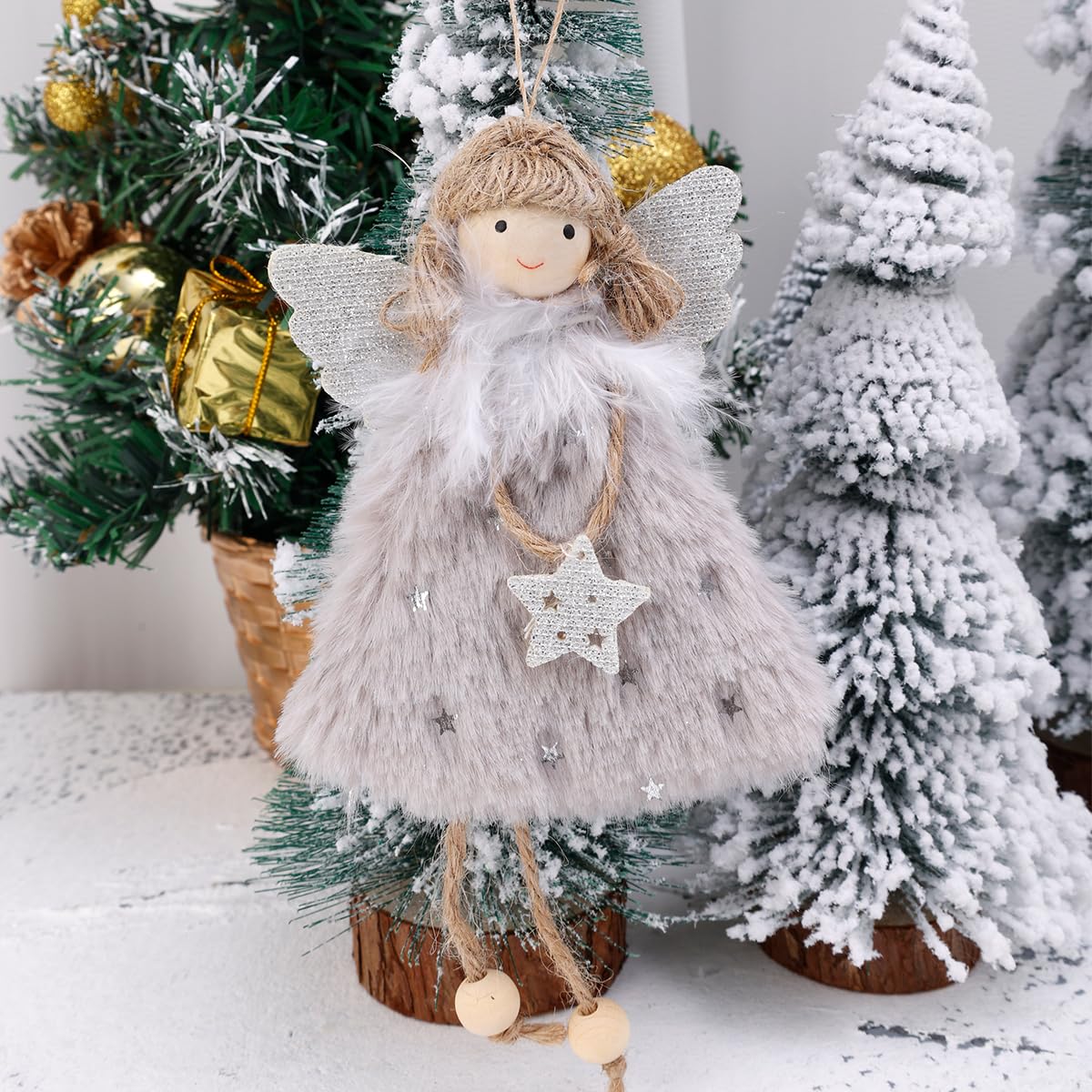 Christmas Velvet Angel Doll Hanging Ornament Xmas Tree Home Decoration Pendent Cartoon Plush Fairy Decorative Pendants Gray 16 * 10 * 3cm - Medaid International