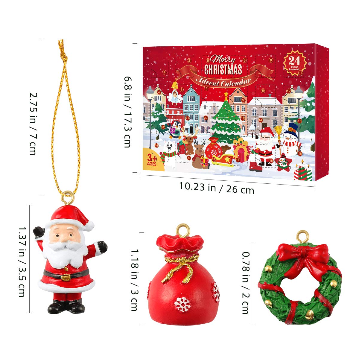 Countdown to Christmas Advent Calendar with 24Pcs Christmas Tree Hanging Ornaments for Xmas Tree Holiday Decor - Medaid International