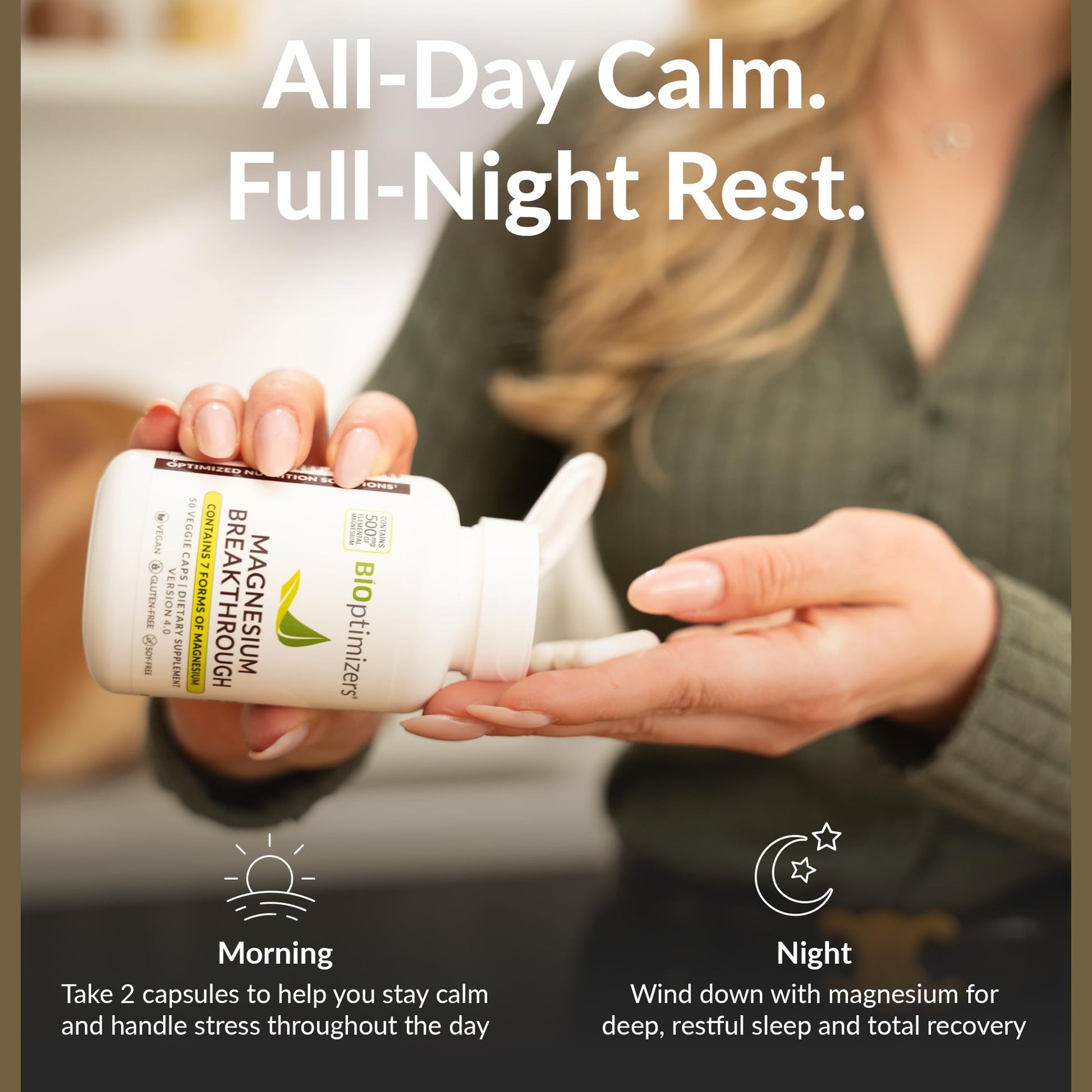BIOptimizers Magnesium Breakthrough Complex Supplement with 7 Forms of Mg: Glycinate, Malate, Citrate, and More - Natural Support for Sleep and Cognitive Function - 60 Capsules- Calming Vitamins - Medaid International