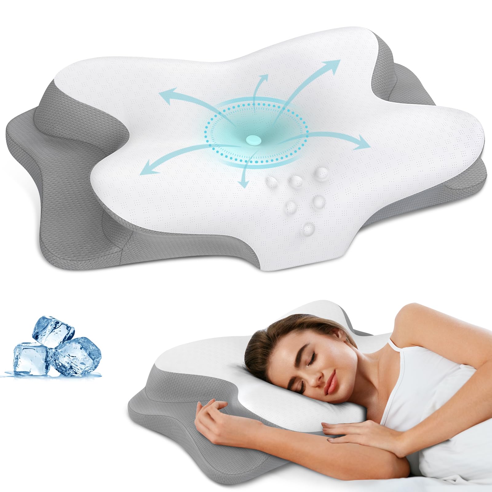 Cervical Neck Pillow - Cooling Pillow for Neck Pain Relief, Ergonomic Contour Side Sleeper Pillow for Sleeping, Orthopedic Memory Foam Pillows for Back & Stomach Sleepers with Pillowcase - Medaid International