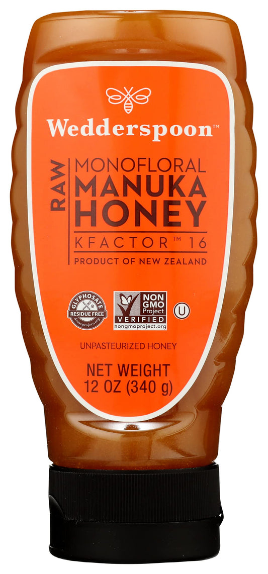 Wedderspoon Raw Monofloral Manuka Honey, Kfactor 16, Non-GMO, 12 Oz (Pack of 6) - Medaid International