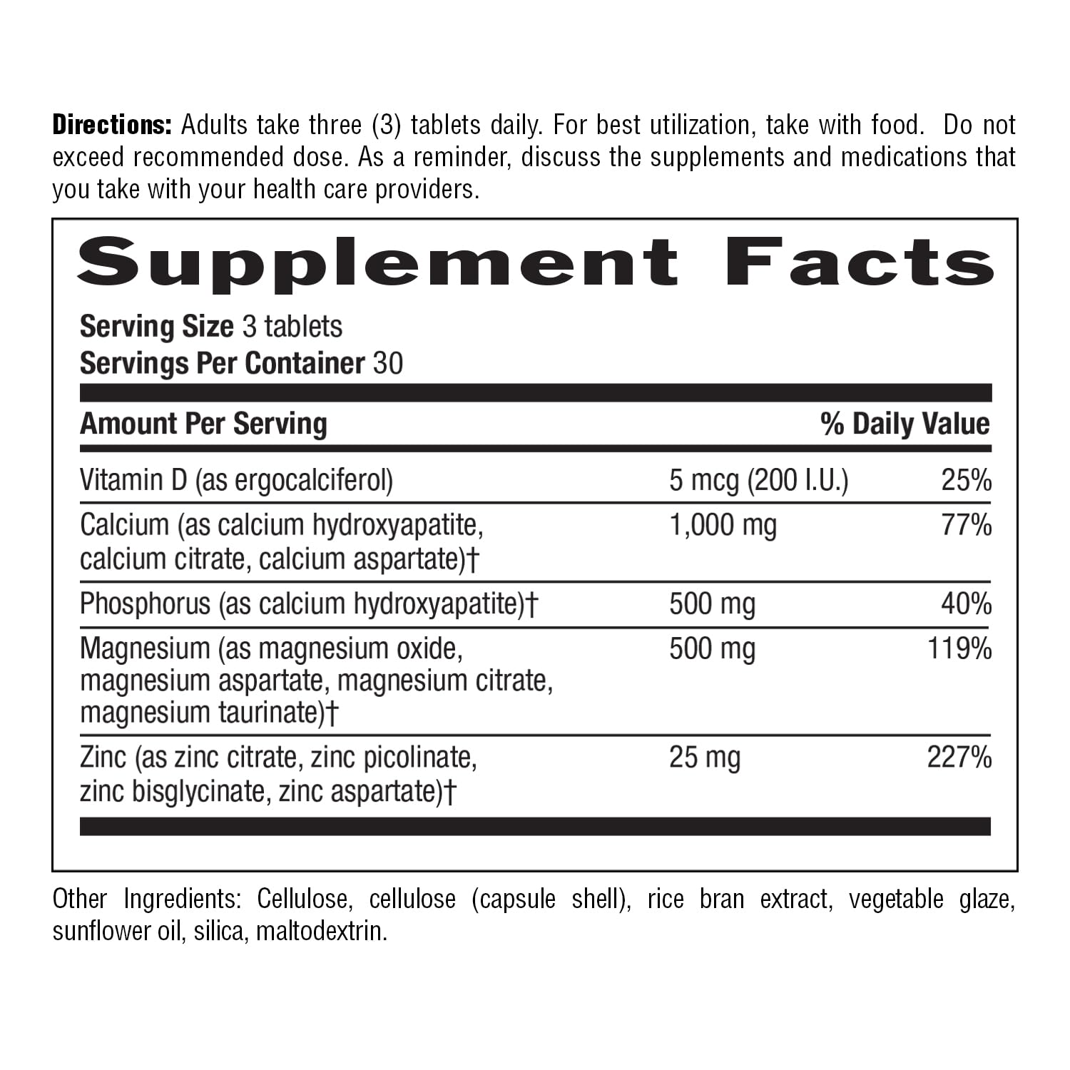 Country Life Calcium Magnesium Zinc with Vitamin D3 and L-Glutamic Acid, Dietary Supplement for Bone Support, Certified Gluten Free, 1000mg/500mg/25mg, 90 Tablets - Medaid International