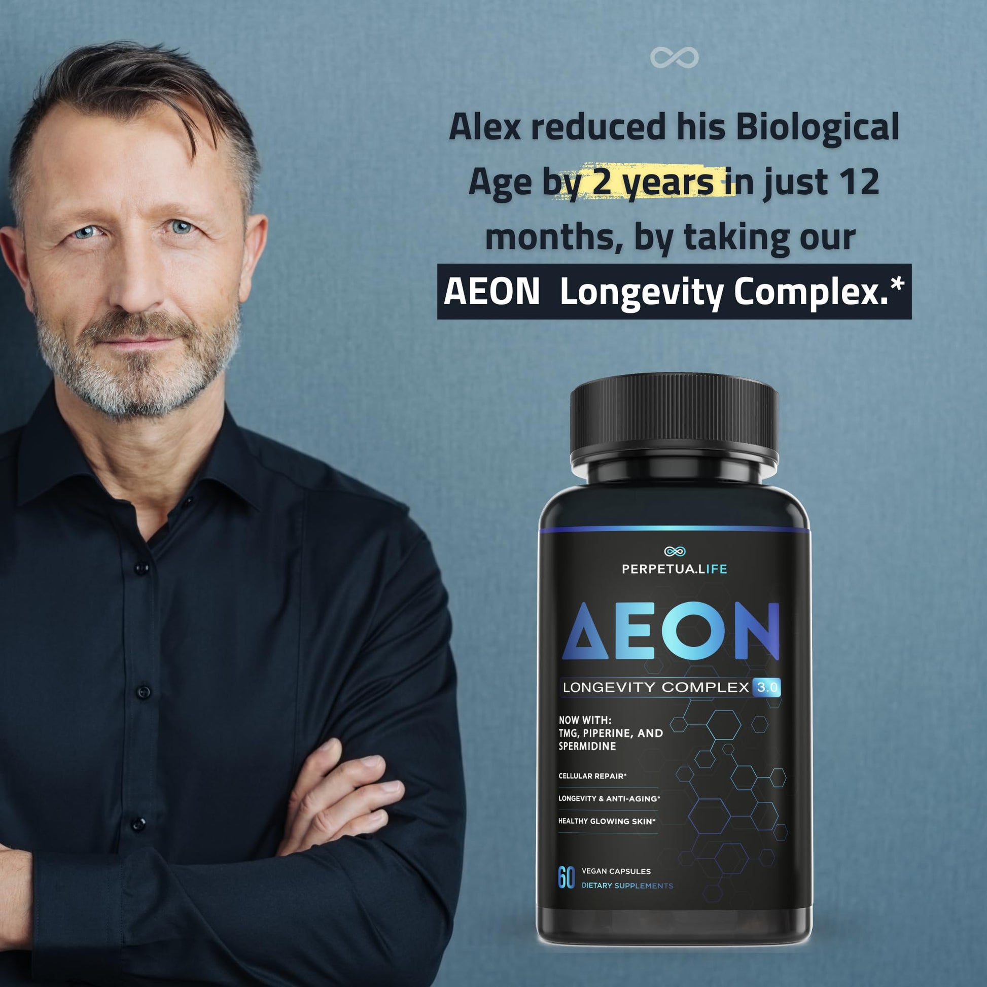 AEON Liposomal NAD+ Longevity Complex, with NAD+, NR, Resveratrol, Quercetin, Fisetin, L Theanine, TMG, EGCG, Spermidine, Astragalus, Anti-Aging Supplement, Vegan, 60 Capsules - Medaid International