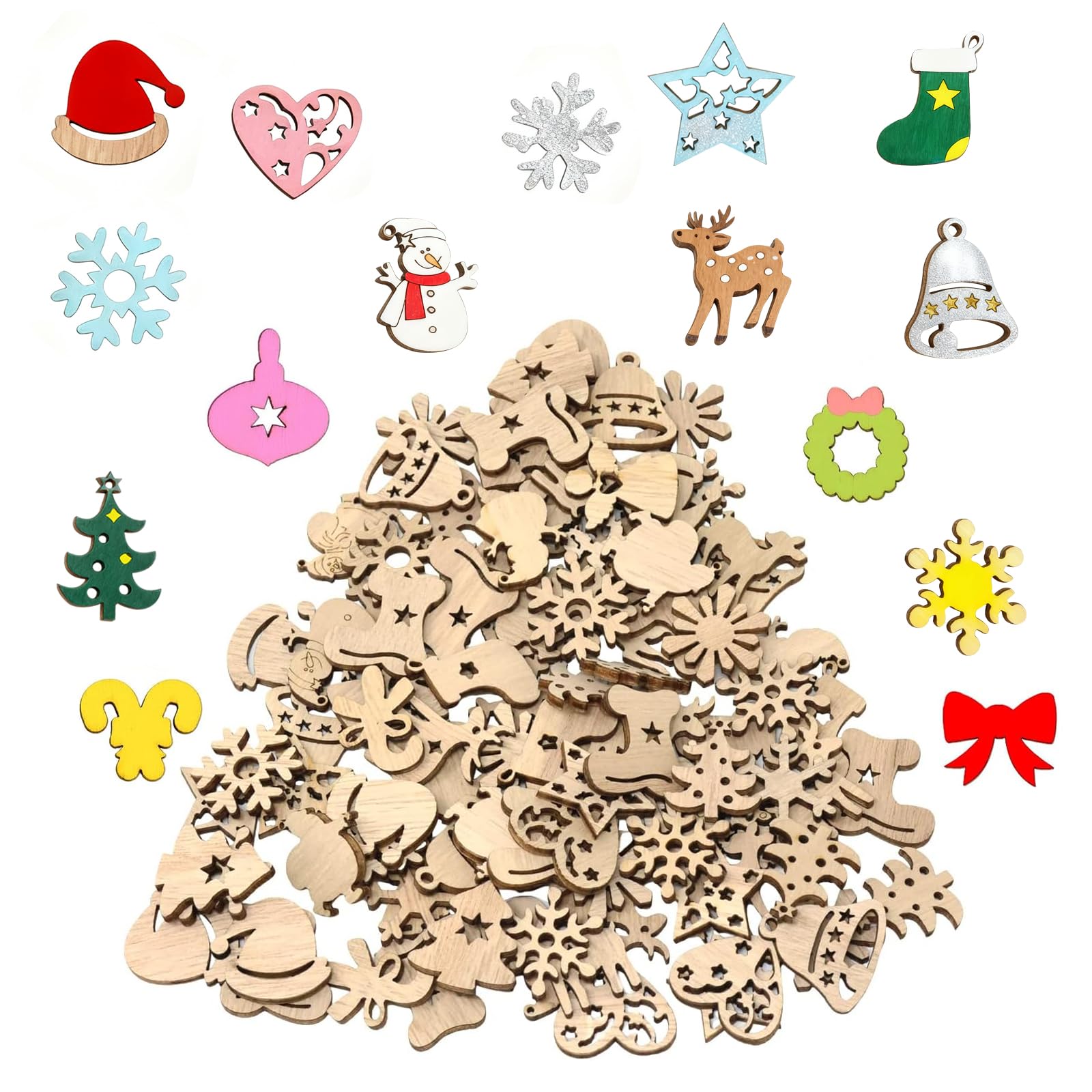 50 Piece Classic Christmas Hanging Ornaments Set - Santa Claus,Snowman,Reindeer,Christmas Tree,Snowflakes & More Designs for Festive Decoration - Medaid International