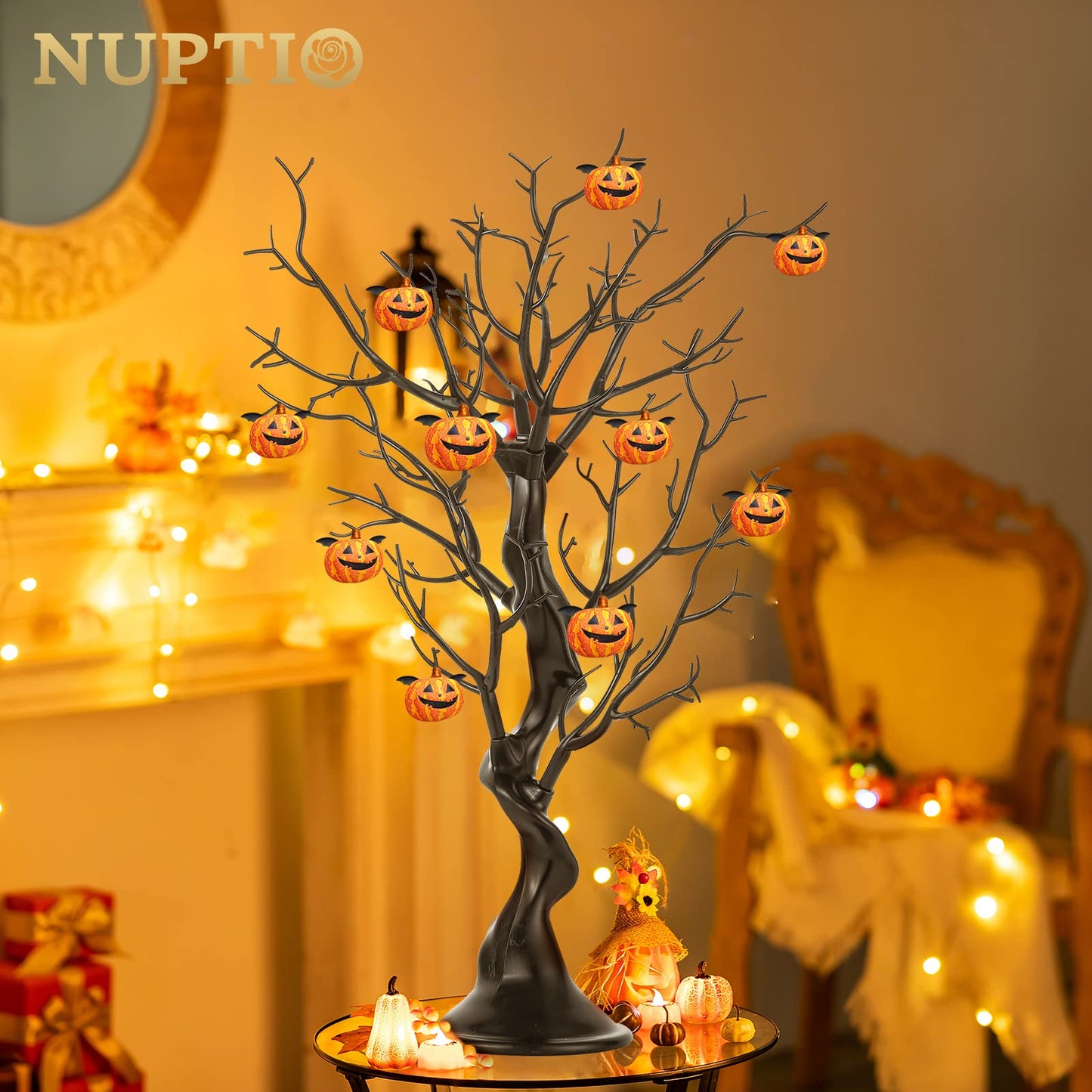 NUPTIO Black Artificial Halloween Tree: 22.8in Tall Christmas Ornament Display Manzanita Fake Trees Decorative Faux Twig Branches Indoor for Wedding Table Centerpieces Easter Birthday Party Decor - Medaid International