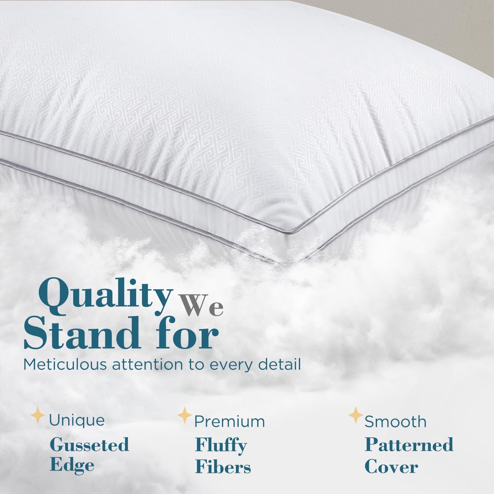 viewstar Pillows Queen Size Set of 2, Hotel Quality, Down Alternative Gusseted Bed Pillows for Side, Back, or Stomach Sleepers, White - Medaid International