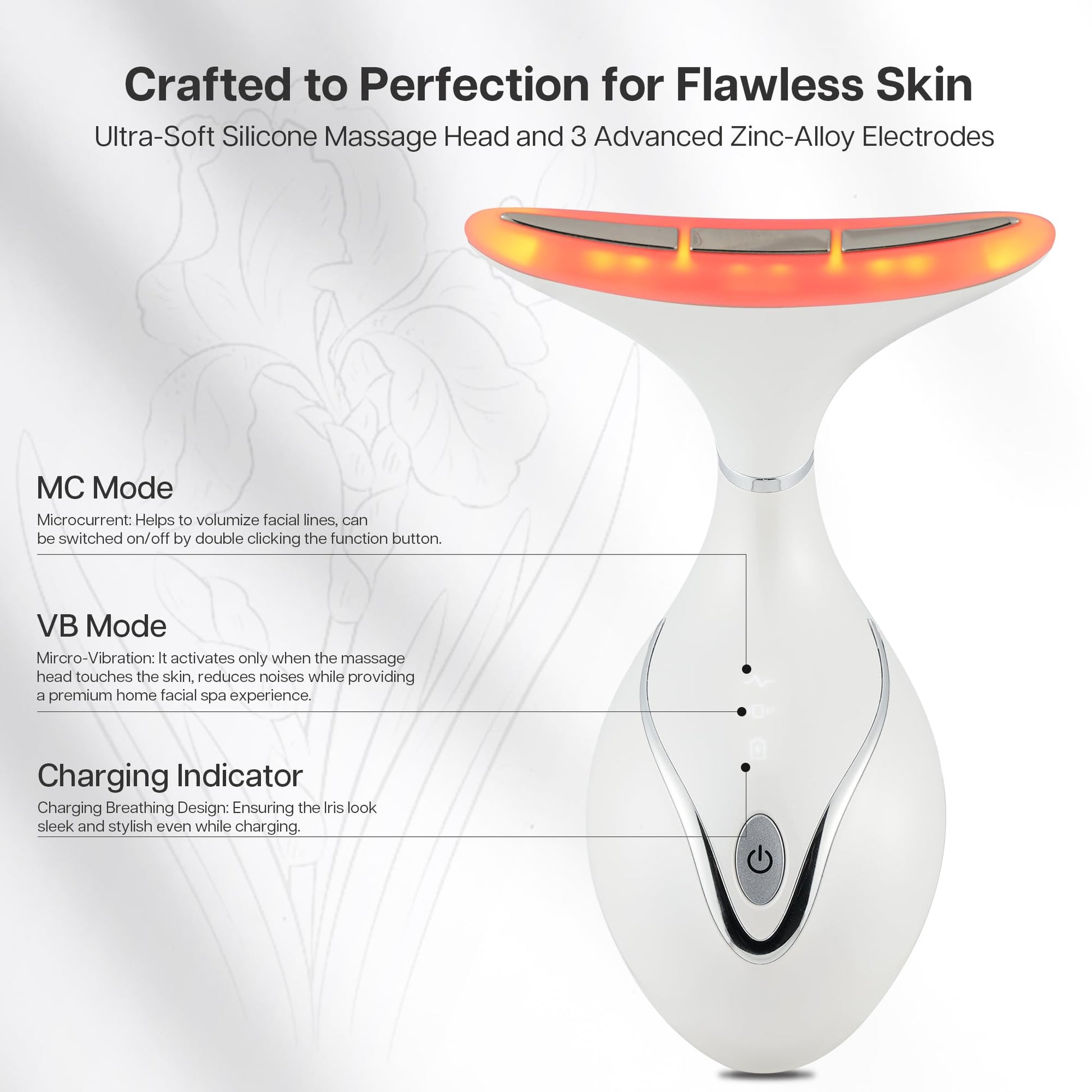 VRAIKO Iris Neck Face Massager, Pro Face Sculpting Tool with Charging Base, All-in-1 Facial Device for Enhanced Absorption, Radiance, Contouring, Elasticity, Home Facial Spa (White) - Medaid International