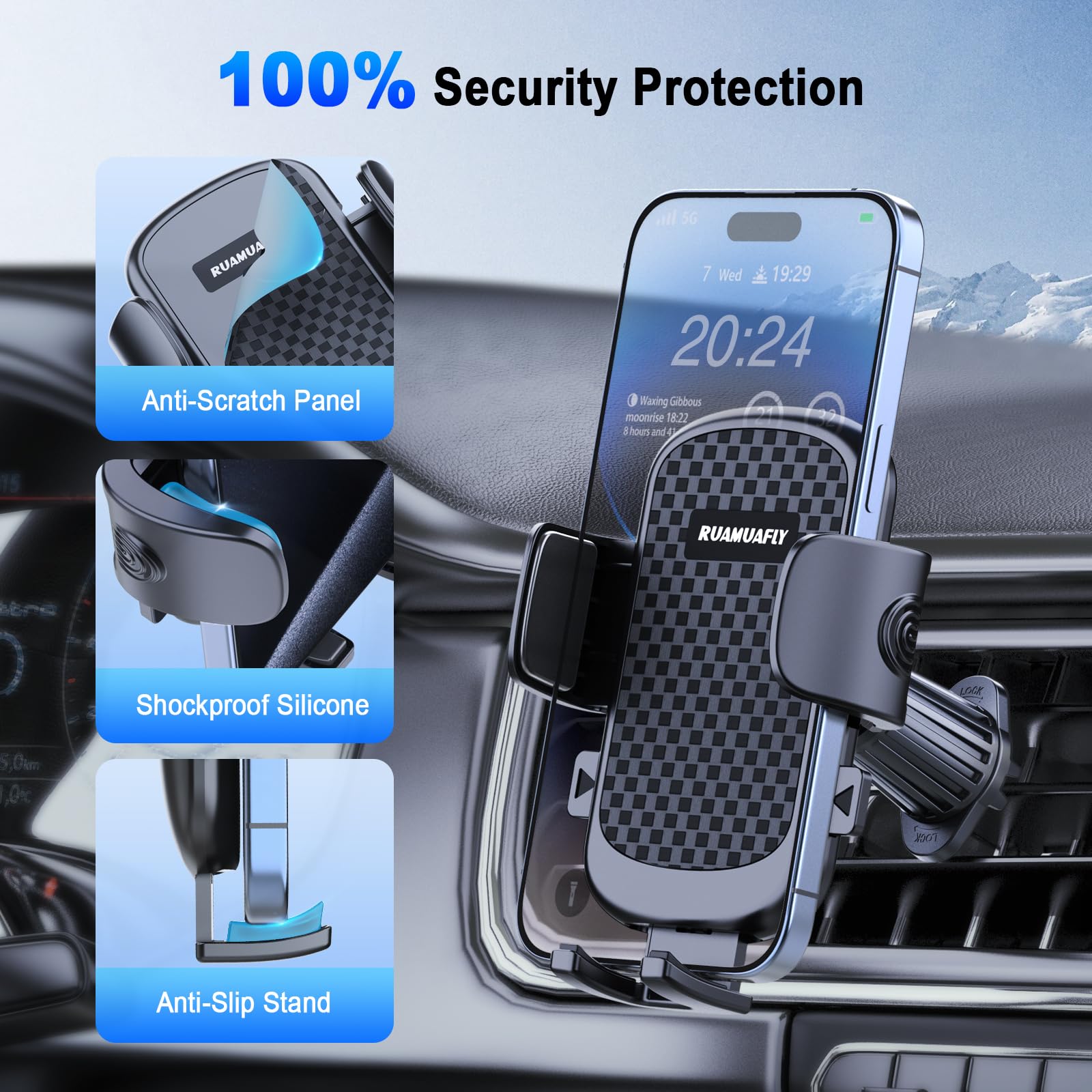 [2025 NEW] Car Phone Holder for Horizontal/Vertical Vent【Upgraded Metal Hook Clip】【Wider Clamp&Fit Thicker Case】Universal Cellphone Stand Car Mount Cradle for iPhone 17 Pro Max 16 15 14 13 Air Android - Medaid International
