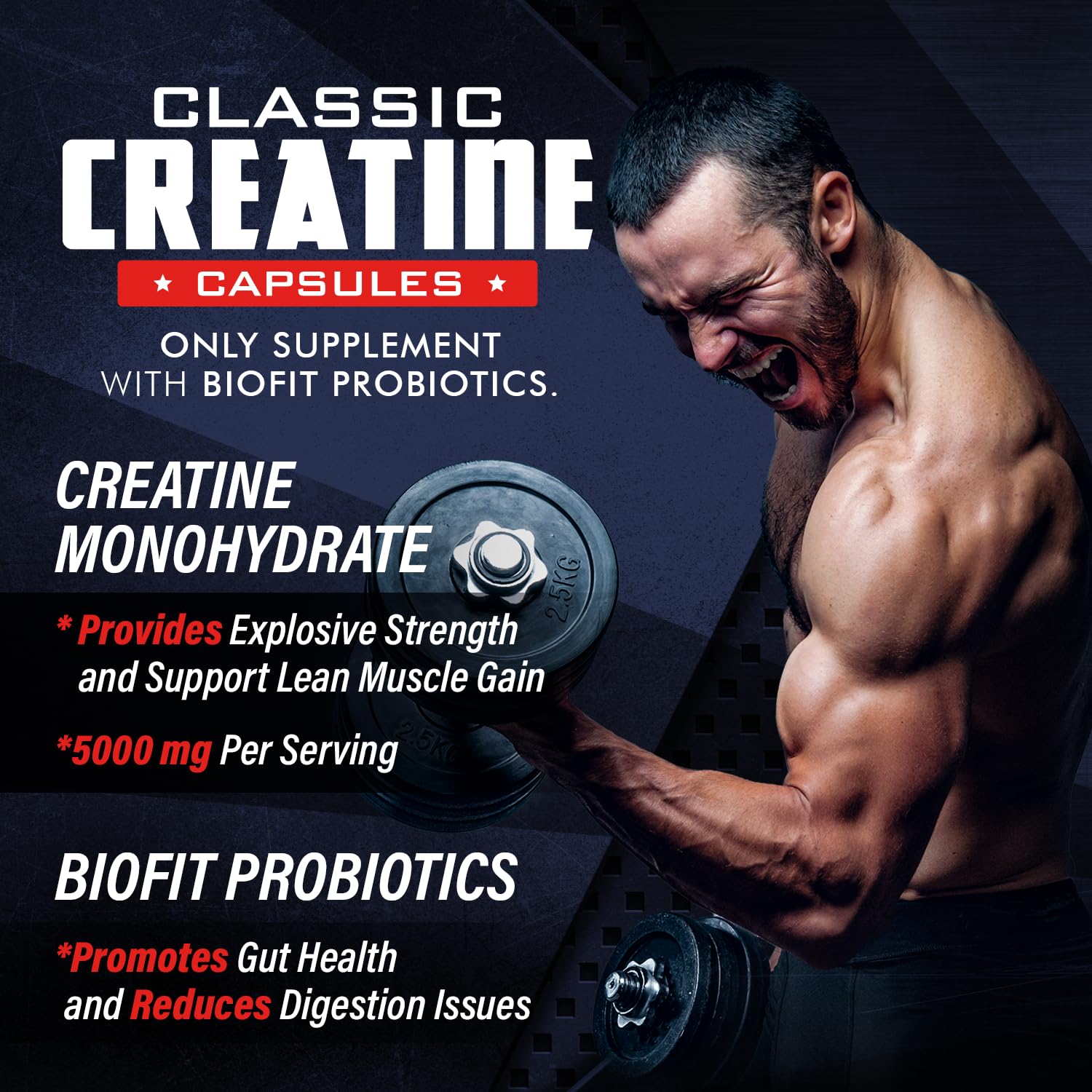 Old School Labs 5000mg Creatine Monohydrate Capsules With BioFit™ (Max Strength) Supports Muscle Growth & Recovery, Performance, Cognitive Health - Creatine Pills for Men & Women, Made in USA 180 Caps - Medaid International