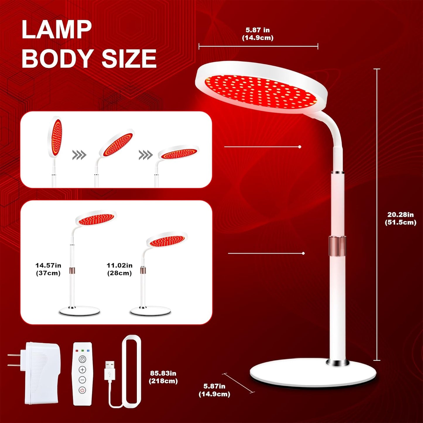 Red Light Therapy, 660nm ＆850nm Infrared Light with 15/30/45 Mins Timer, 3-in-1 Chip Red Light Lamp, 10 Brightness Adjustable Gooseneck Red Light Lamps for Full Body - Medaid International