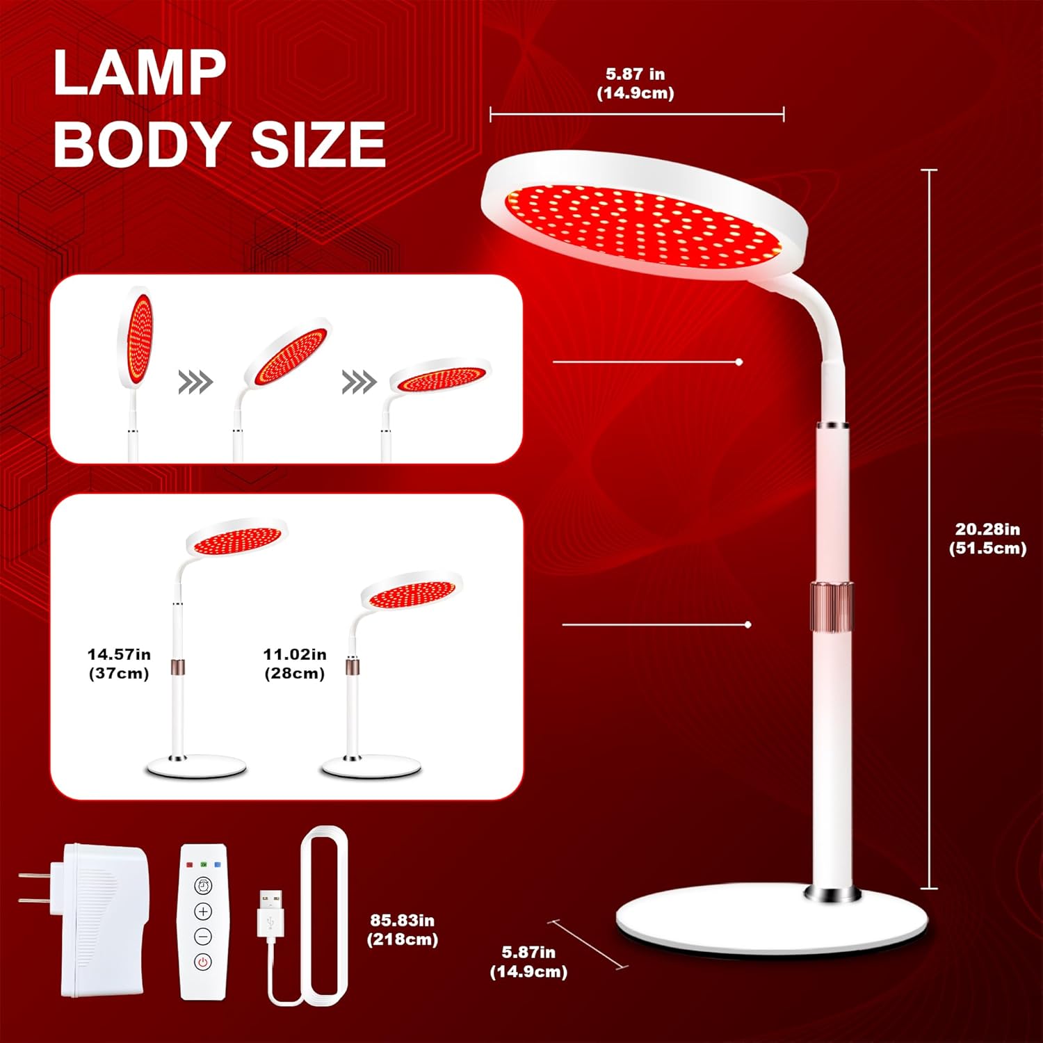 Red Light Therapy, 660nm ＆850nm Infrared Light with 15/30/45 Mins Timer, 3-in-1 Chip Red Light Lamp, 10 Brightness Adjustable Gooseneck Red Light Lamps for Full Body - Medaid International