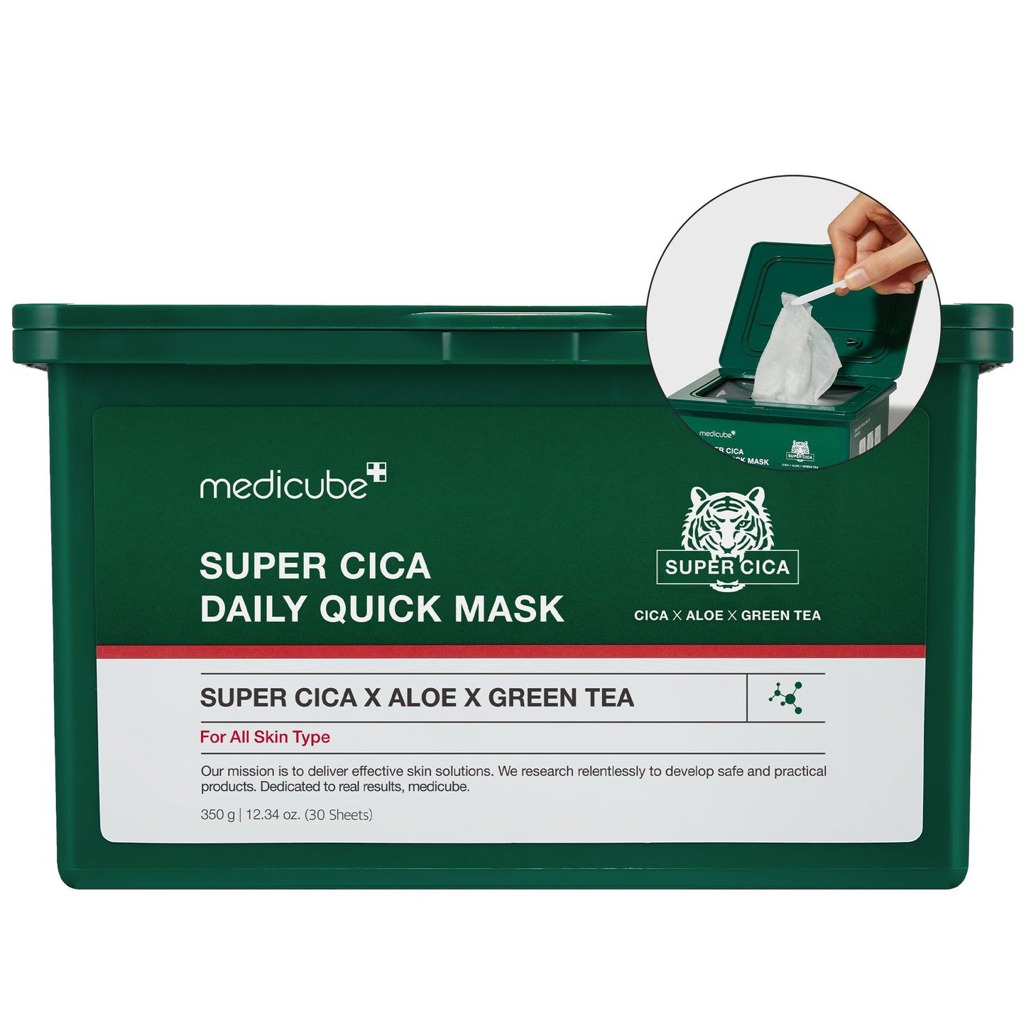 medicube Super Cica Daily Quick Facial Masks (30 Sheets) - 60-Second Soothing & Hydrating Facial Mask with 88% Cica, Instant Cooling & Moisturization - 100% Vegan Certified, Korean Skincare - Medaid International