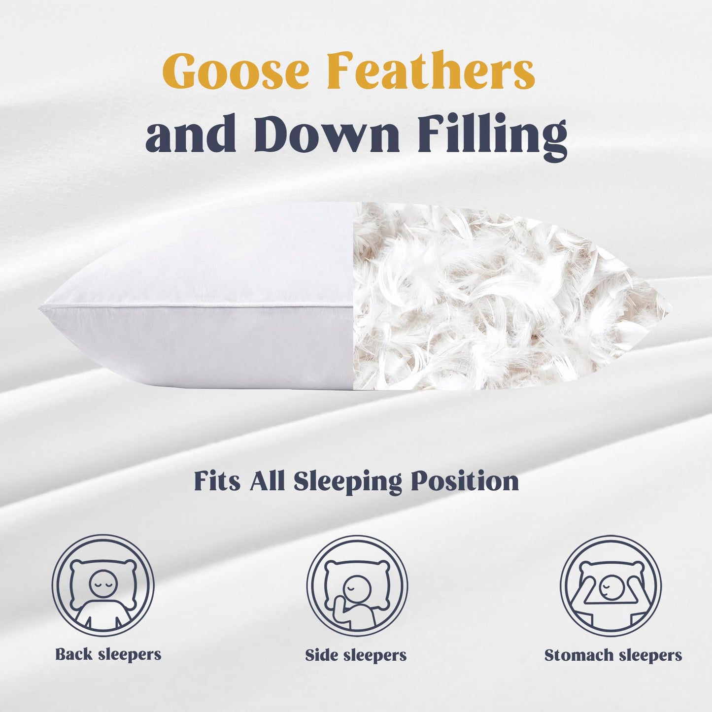 puredown® Goose Feathers and Down White Pillows with 100% Cotton Cover, Bed Sleeping Hotel Collection Pillows Set of 2, Standard Size - Medaid International