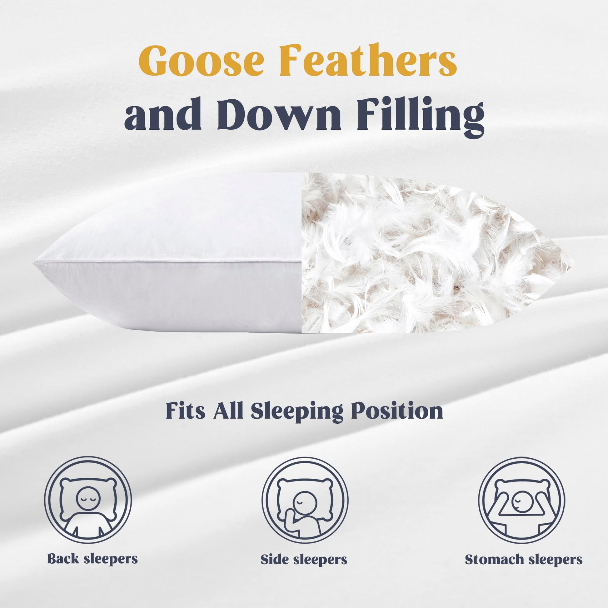 puredown® Goose Feathers and Down White Pillows with 100% Cotton Cover, Bed Sleeping Hotel Collection Pillows Set of 2, Standard Size - Medaid International