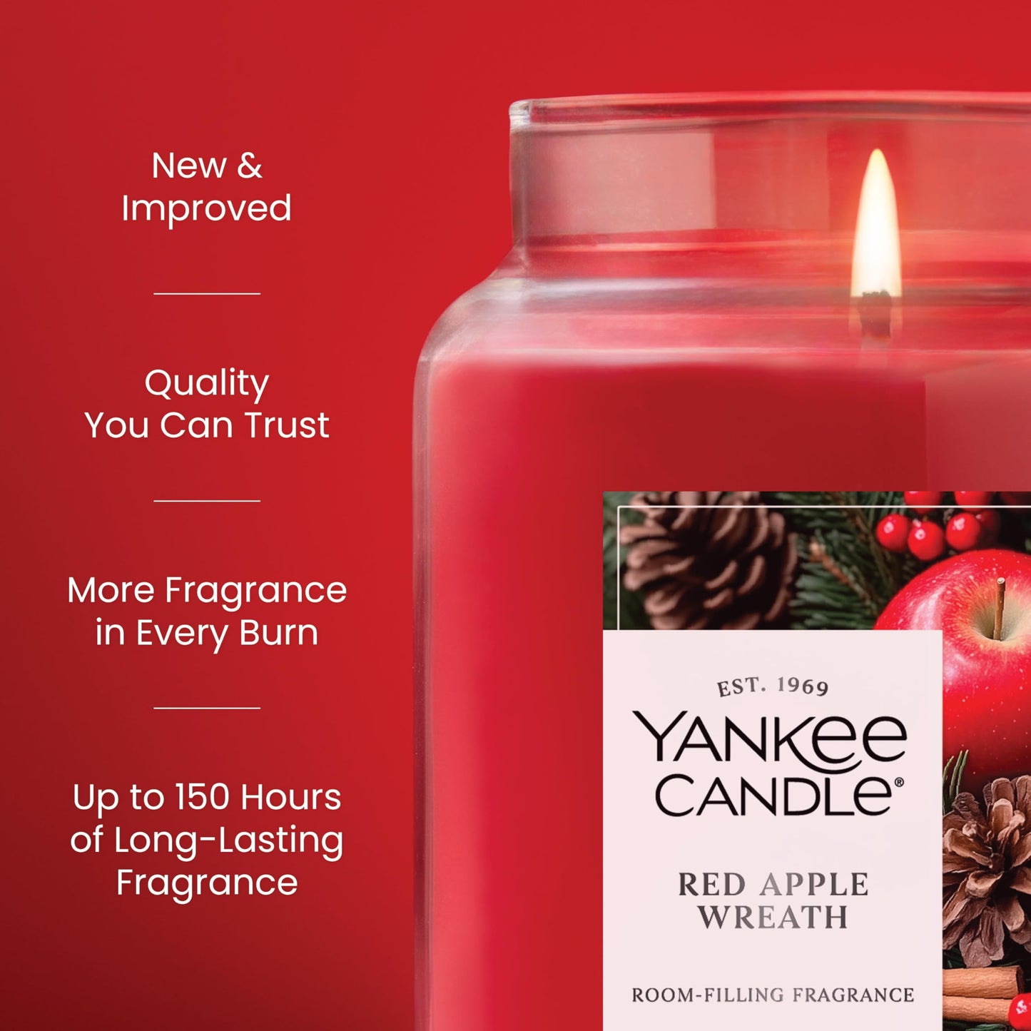 Yankee Candle Red Apple Wreath, Fall Scented Candle, 22oz Large Jar with up to 150 Hour Burn Time - Medaid International