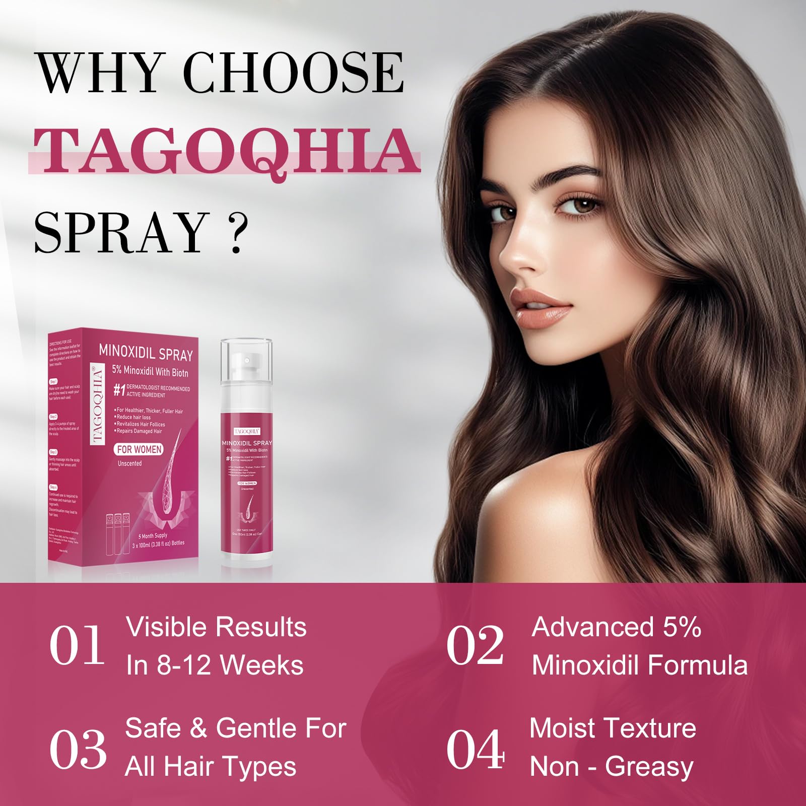 5% Minoxidil for Women Hair Regrowth Spray, hers hair regrowth treatment Infused with Biotin, Extra Strength Treatment to Combat Hair Loss and Thinning, 3 Bottles - Medaid International