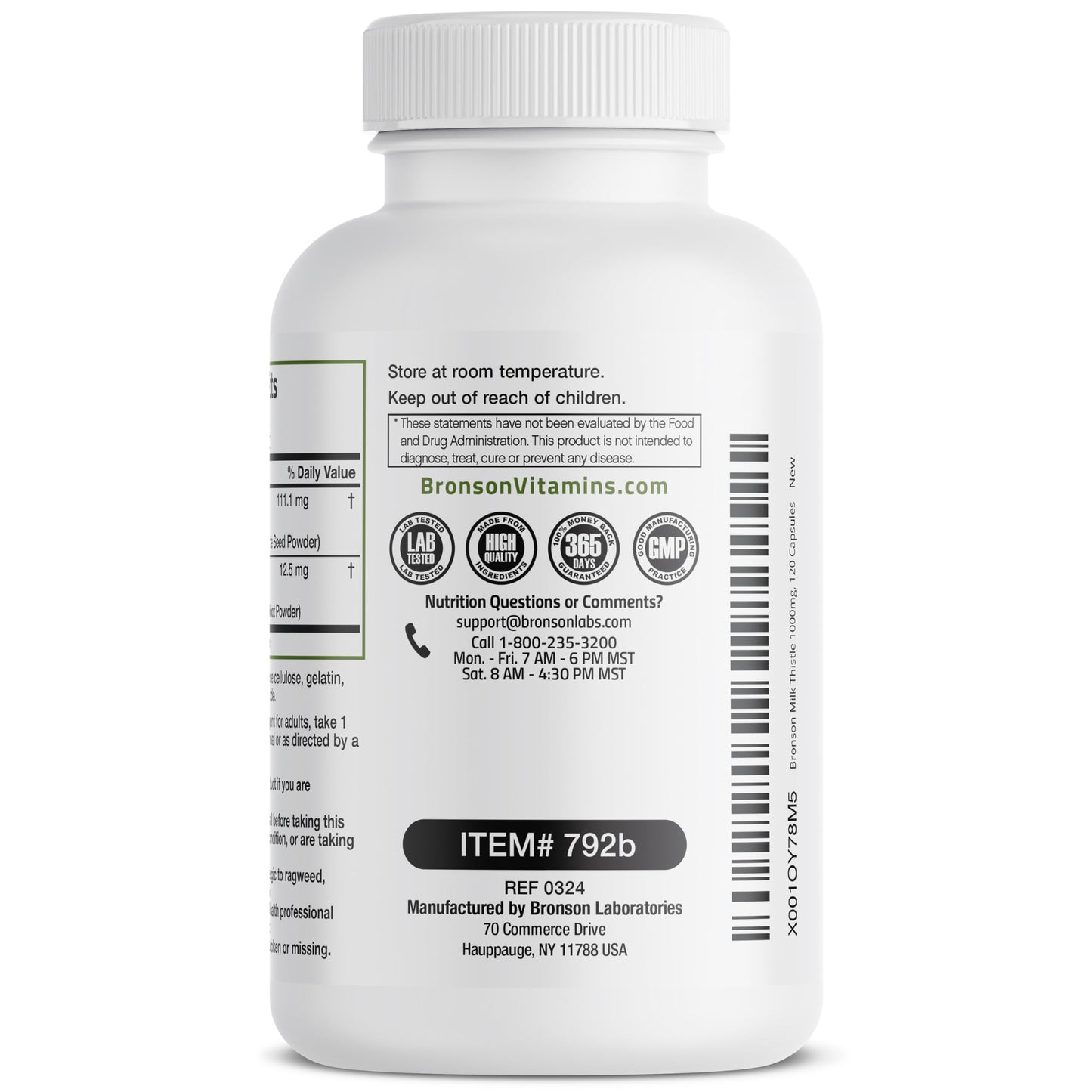 Bronson Milk Thistle Silymarin Marianum & Dandelion Root Liver Health Support, Antioxidant Support, Detox, 120 Capsules - Medaid International