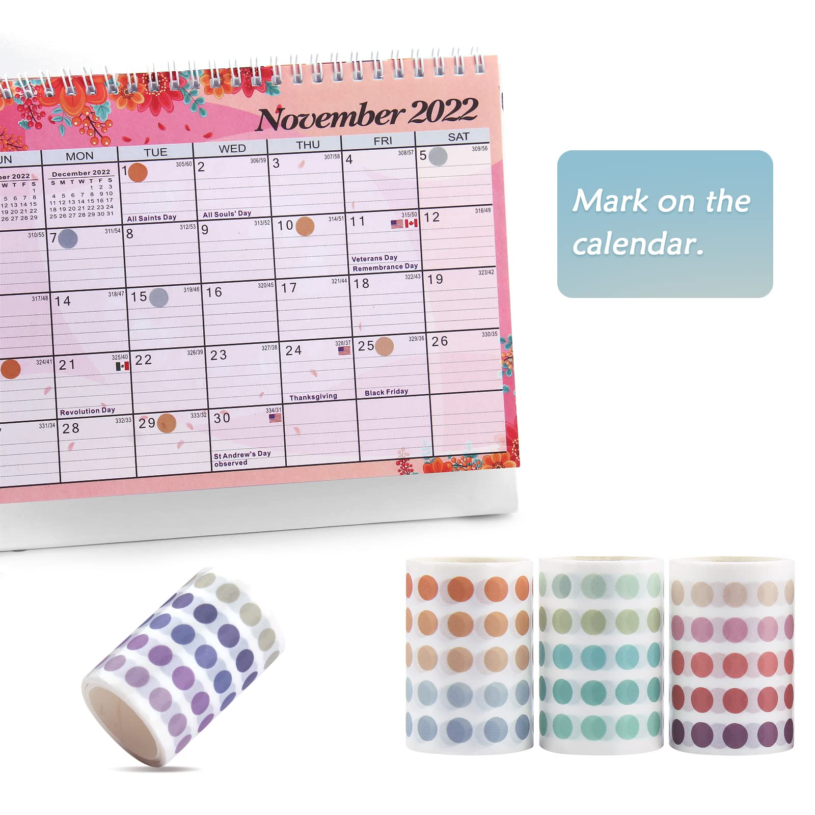 NOGAMOGA Washi Dot Stickers, 8mm Small Translucent Circle Stickers Washi Tape Small Round Color Coding Labels for Bullet Journals, Planners, Calendars, Manila Files - 8 Rolls - Medaid International