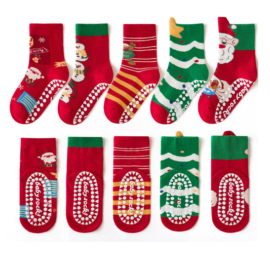 Meeshine Toddler Kids Christmas Socks Baby No Slip Grip Socks Xmas Holiday Cotton Ankle Socks Boys Girls 1-8T - Medaid International
