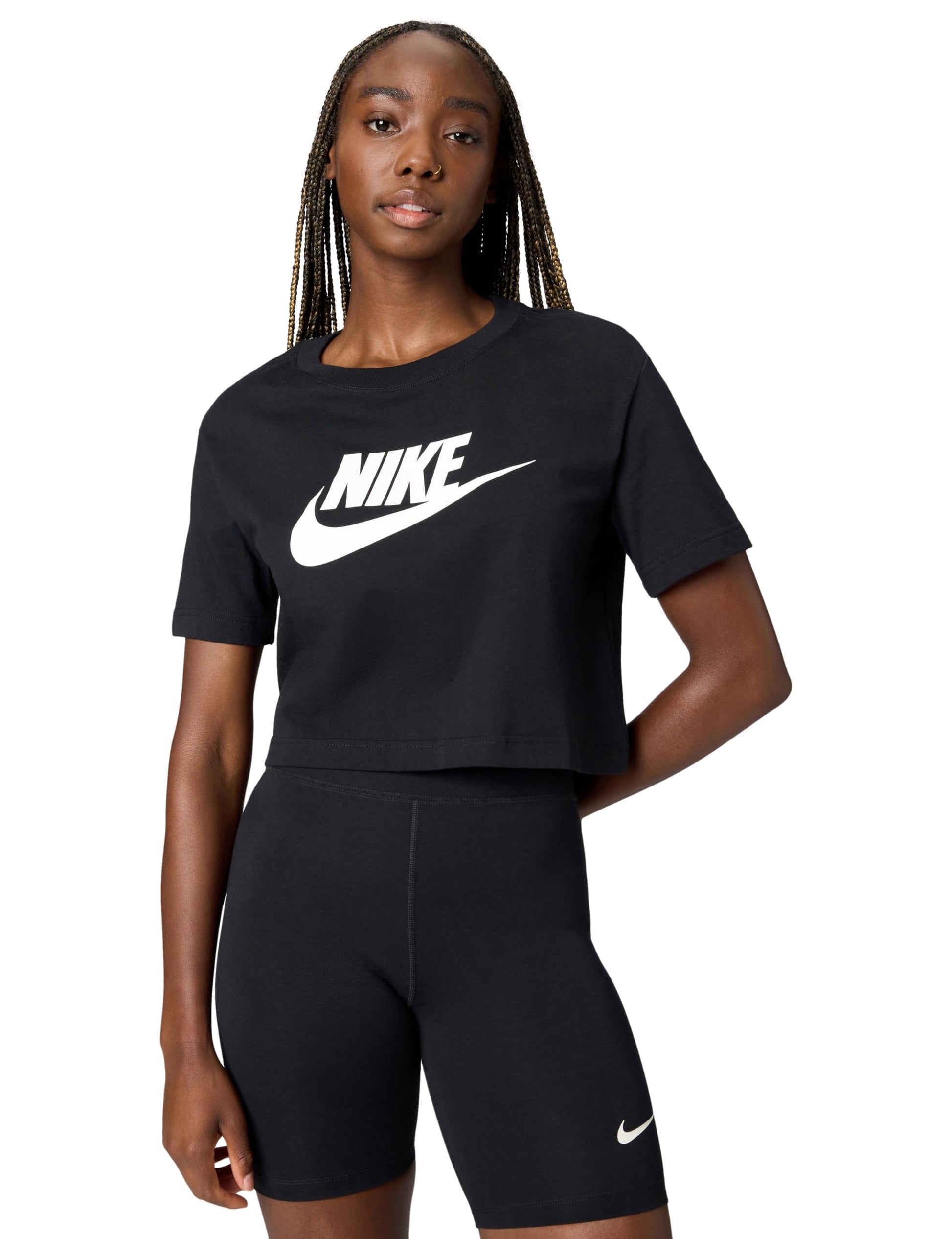 Nike Women's Sportswear Essential Cropped Logo T-Shirt, Black/White, Large - Medaid International