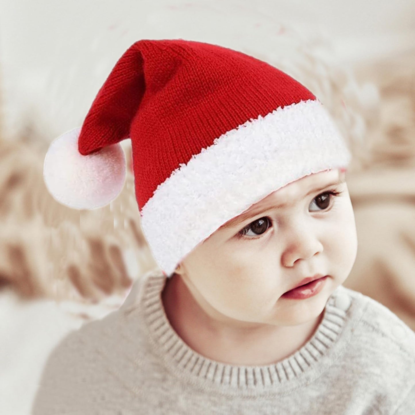 eyigylyo Christmas Knitted Santa Hat for Baby Infant Toddler, Red and White Warm Funny Beanie Xmas Winter Hats for New Year Festive Holiday Party - Medaid International