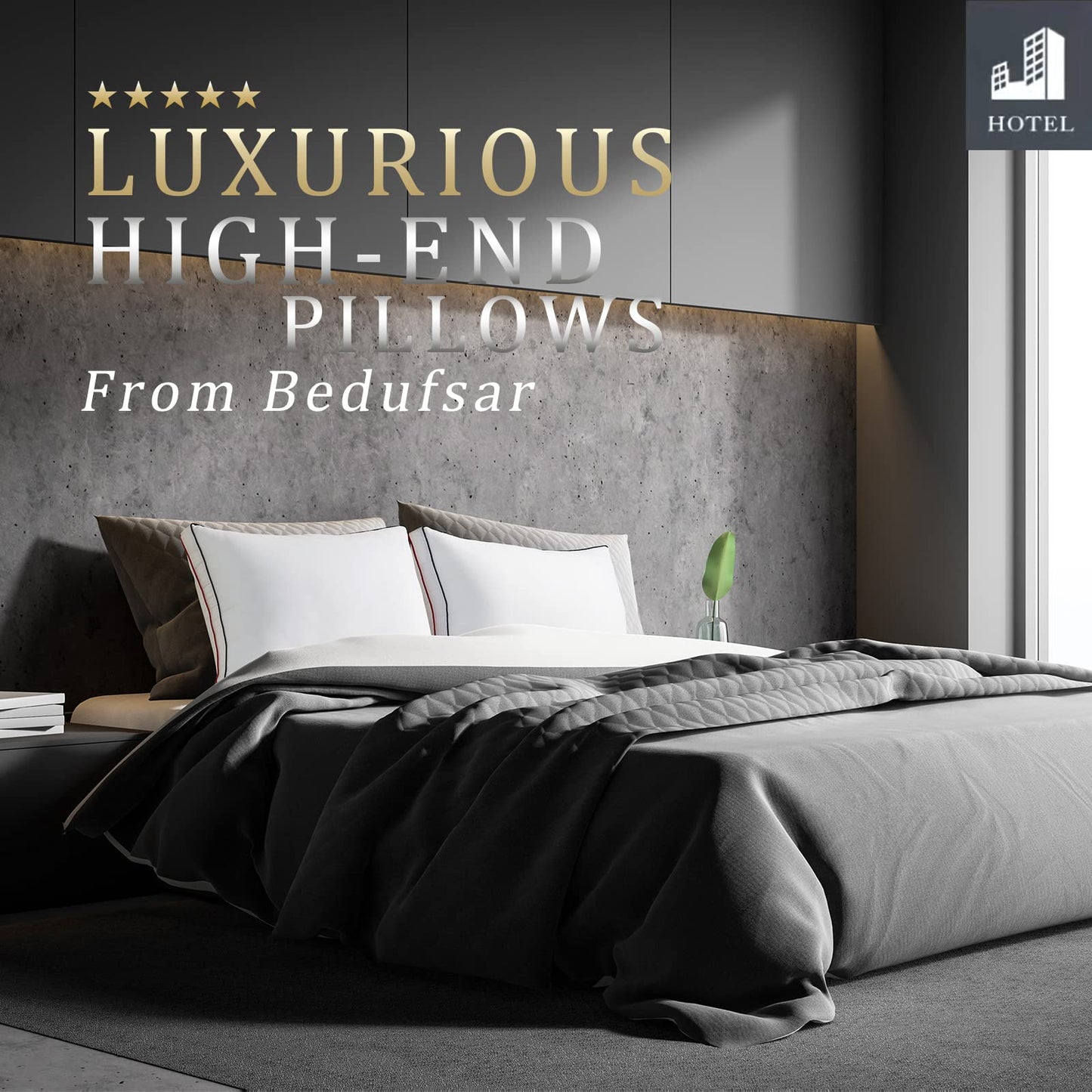 Bedufsar Bed Pillows for Sleeping, Queen Size Pillows Hotel Quality Set of 2, Firm and Supportive Gusseted Pillows for Side and Back Sleepers, Cooling Down Alternative Fluffy Soft Pillow (20x30 in) - Medaid International