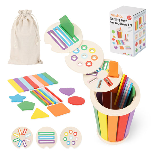 nunukuids Montessori Toys for 1+ Wooden Color Sorting Toys for Toddlers 1-3 Year Old Toddlers Fine Motor Skills Development Color Sorting Fun - Medaid International