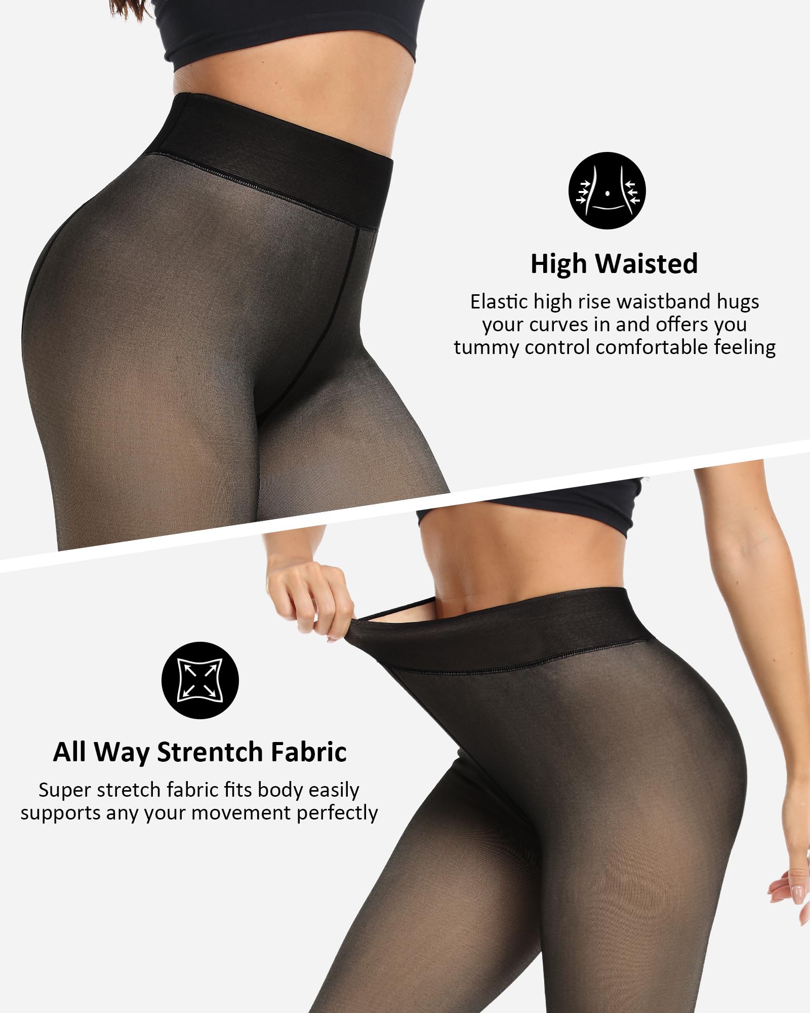 NORMOV Winter Warm Fleece Lined Tight Women,Thermal Fake Translucent Leggings Soft Velvet Stretchy Pantyhose(TF Black-XS/S) - Medaid International