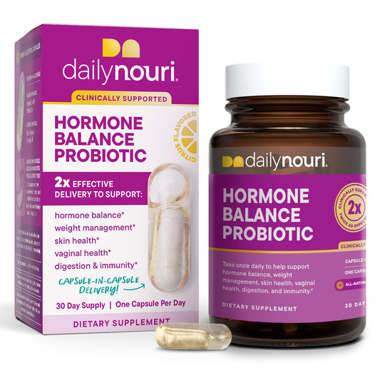 Daily Nouri Hormone Balance Probiotic for Women | Supports Healthy Estrogen, PMS, PCOS, Perimenopause, Vaginal pH, Yeast, Gut Health, Skin & Immunity | 7 Strains + Vegan Omega Oil | 30-Day Supply - Medaid International
