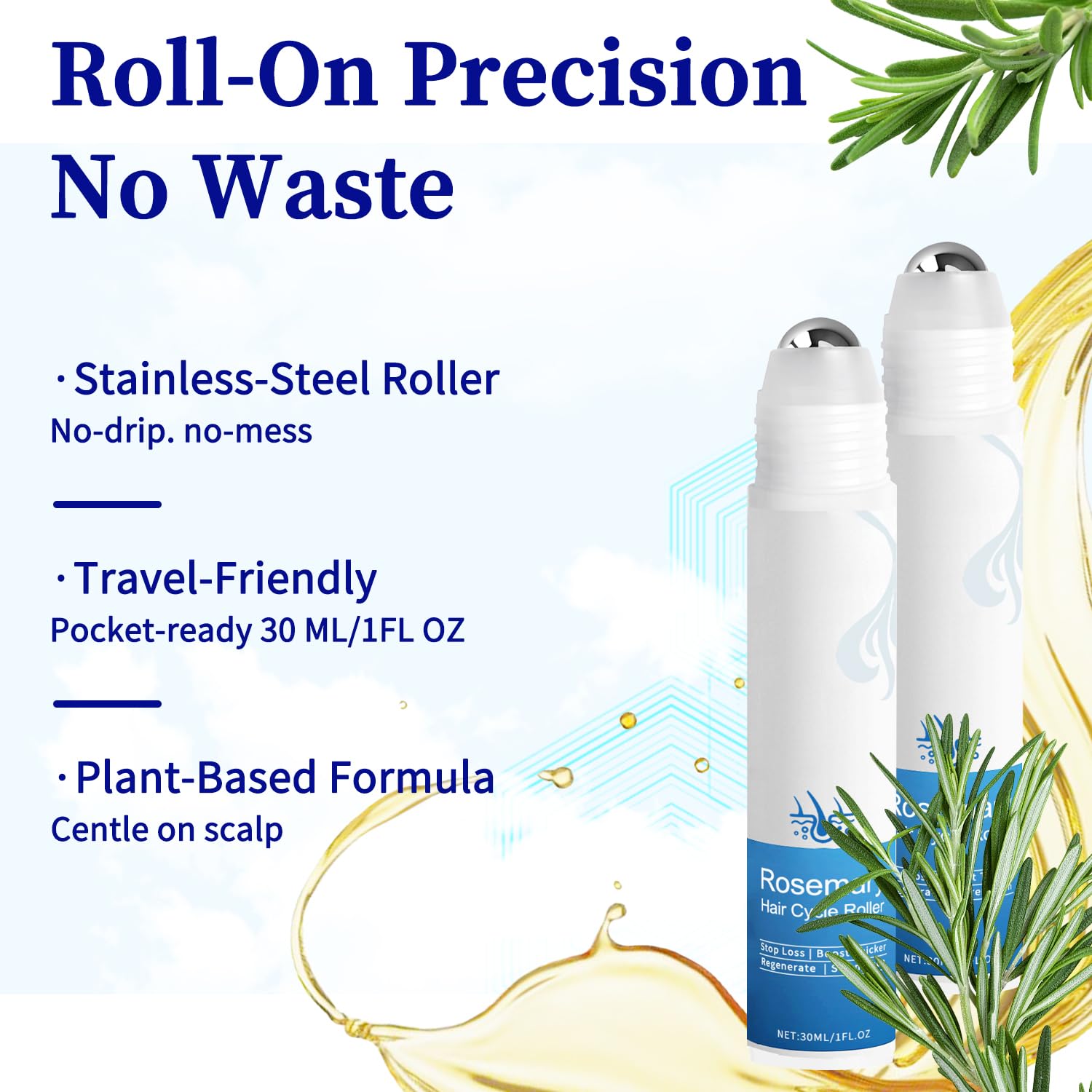 Hair Growth Roll-On Serum with Rosemary Oil & Redensyl - For Thicker Hair & Scalp Health - Lightweight Non-Greasy Treatment (01) - Medaid International