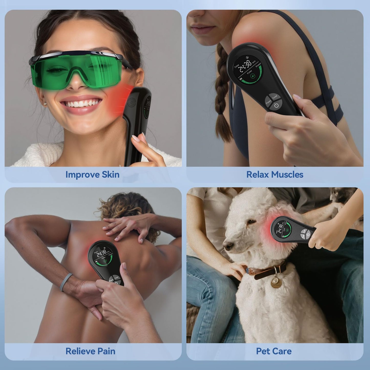 Handheld Red Light Therapy Device with Stand, Near Infrared Light Therapy Device with Pulse Mode, Cold Laser Therapy Device for Joints and Muscle Pain (4 * 808nm + 14 * 650nm） - Medaid International