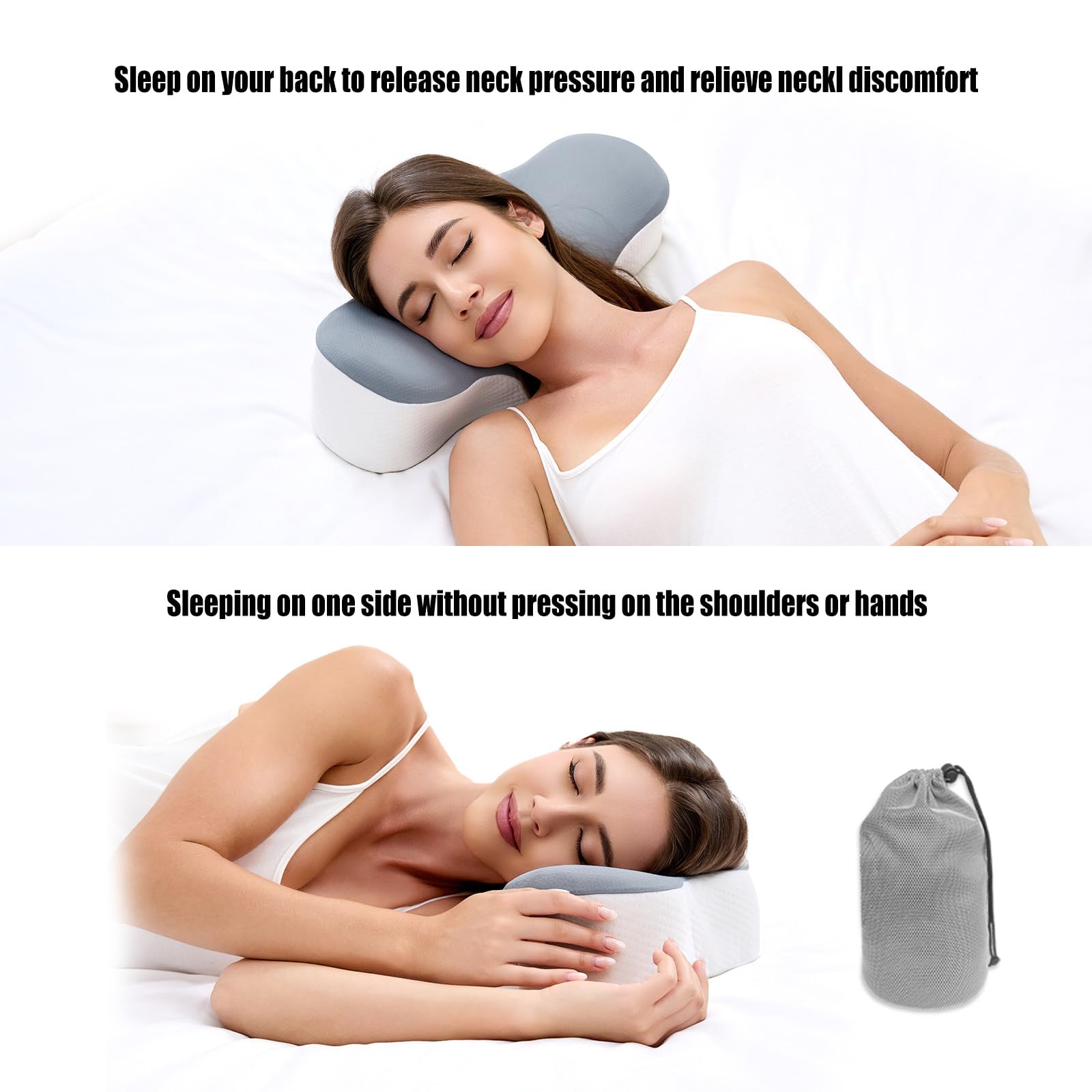 Bespilow Travel Pillow for Sleeping,Cervical Neck Support Pillow for Neck Pain Relief,Lightweight Ergonomic Memory Foam Camping Pillow,Portable Contour Pillows w/Travel Storage Bag,Cooling Cover - Medaid International