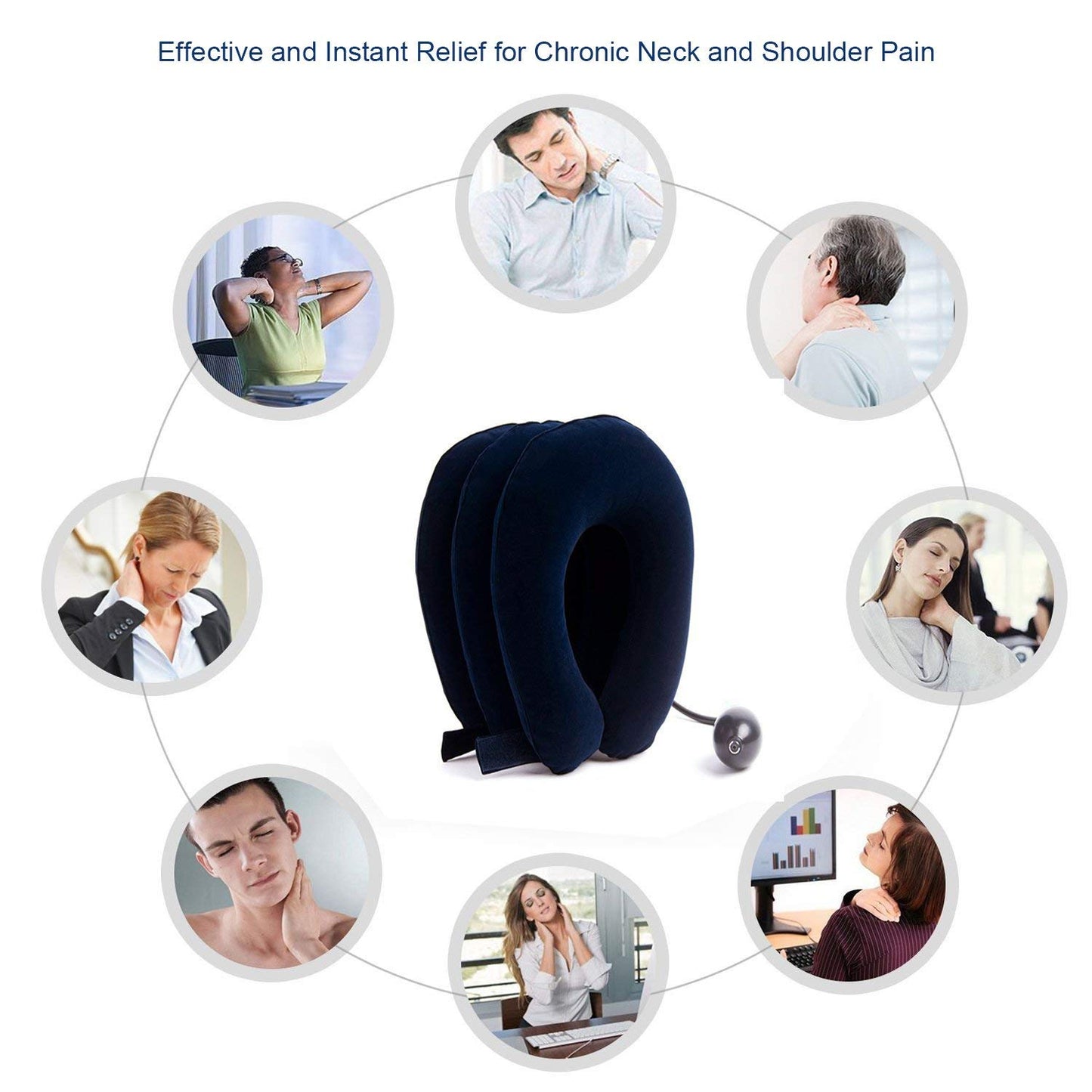 Cervical Neck Traction Device Inflatable Neck Stretcher, Easy to Use for Chronic Neck and Shoulder Pain Relief Traction Spine Alignment, Neck Cervical Brace，Blue - Medaid International