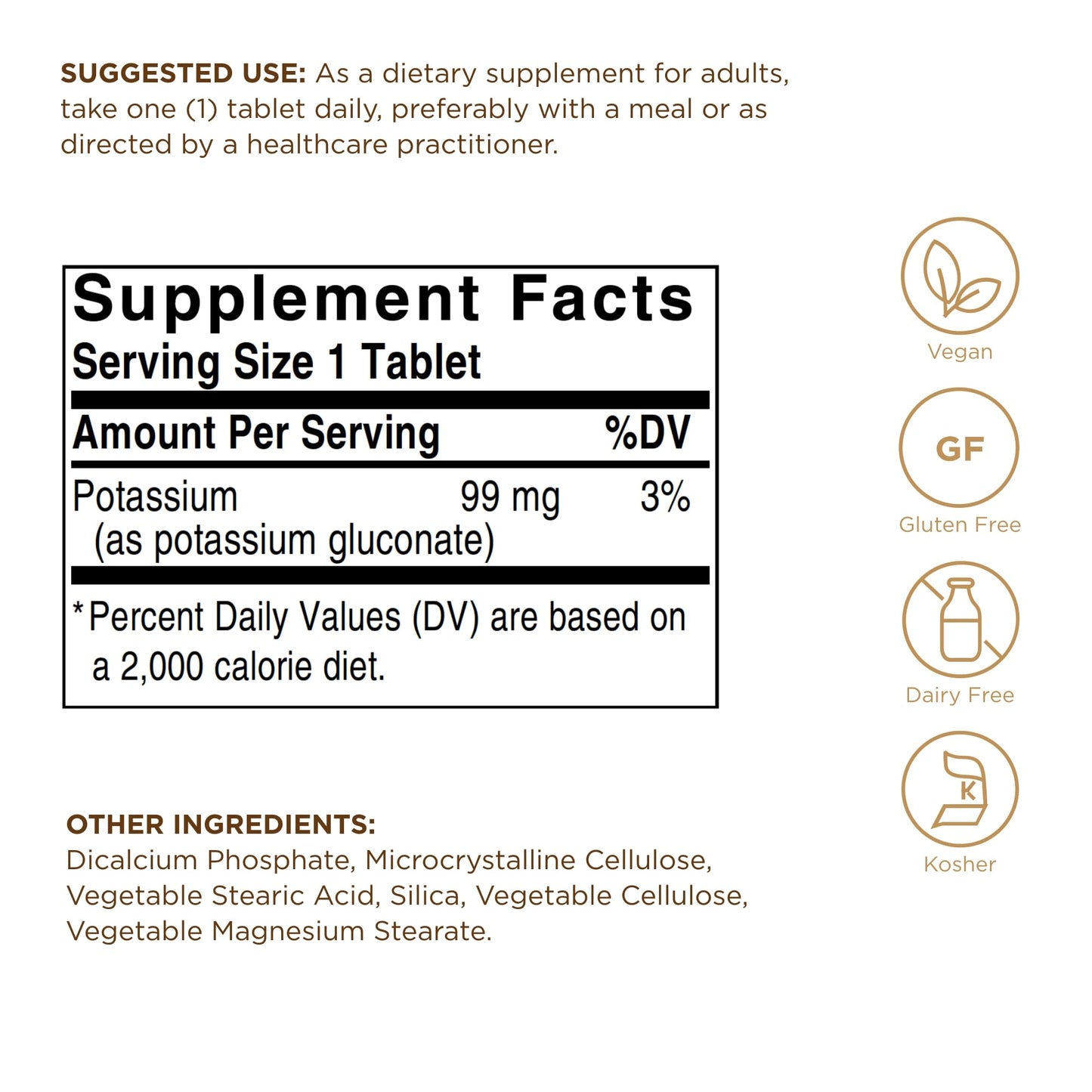 Solgar Potassium - 100 Tablets - Nerve & Muscle Health, Promotes Electrolyte Balance - Vegan, Gluten & Dairy Free, Kosher - 100 Servings - Medaid International