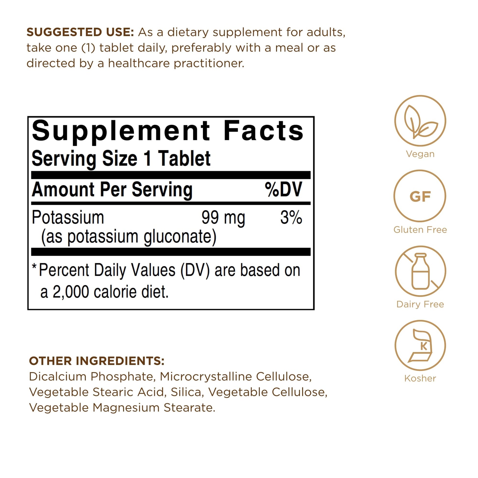Solgar Potassium - 100 Tablets - Nerve & Muscle Health, Promotes Electrolyte Balance - Vegan, Gluten & Dairy Free, Kosher - 100 Servings - Medaid International