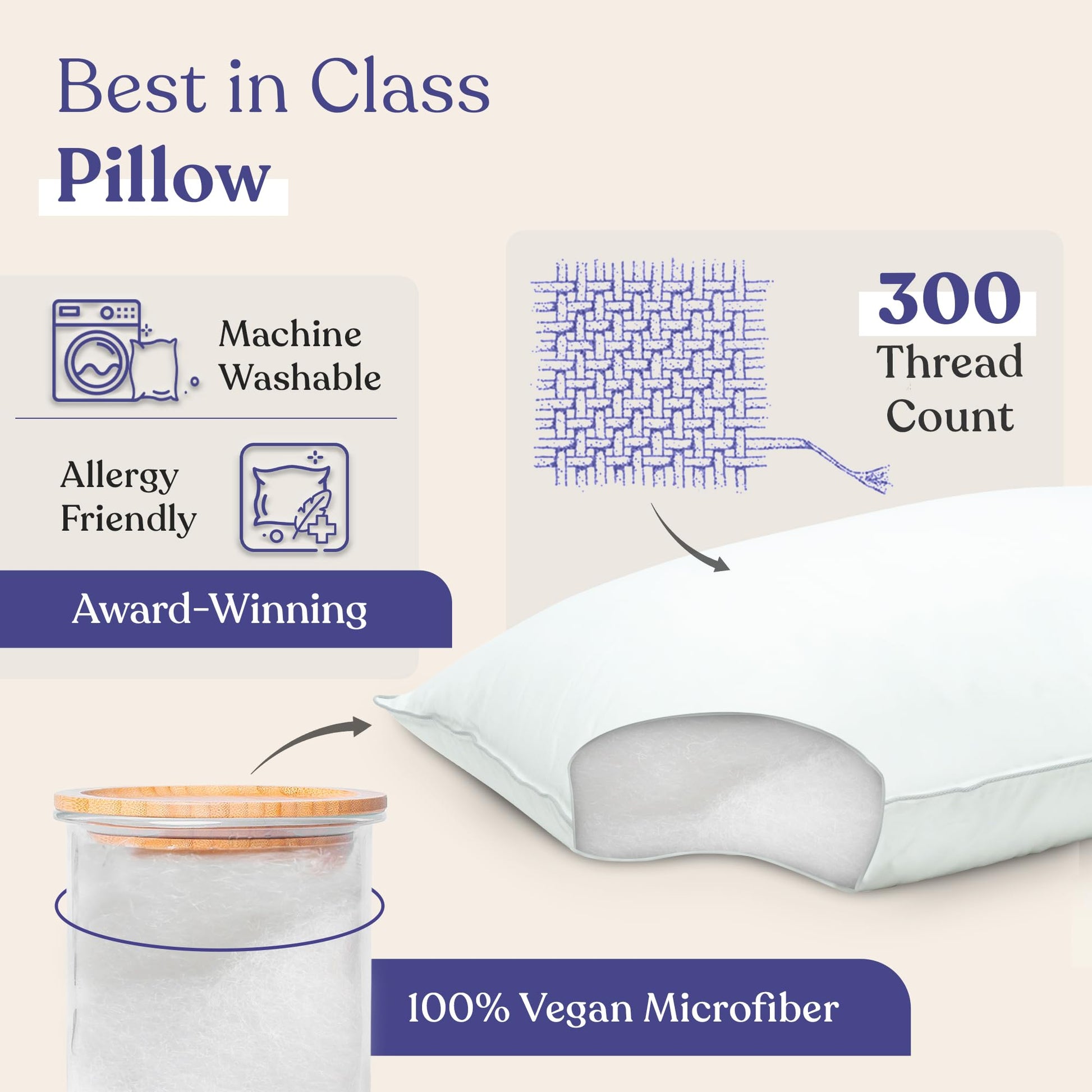 FluffCo Zen Fluff Pillows - Down Alternative - Standard/Queen Bed Pillow for Sleeping Made in USA - Luxury Hotel-Quality Pillow - 100% Cotton, 300 Thread Count (Soft Queen Size 1 Pack) - Medaid International