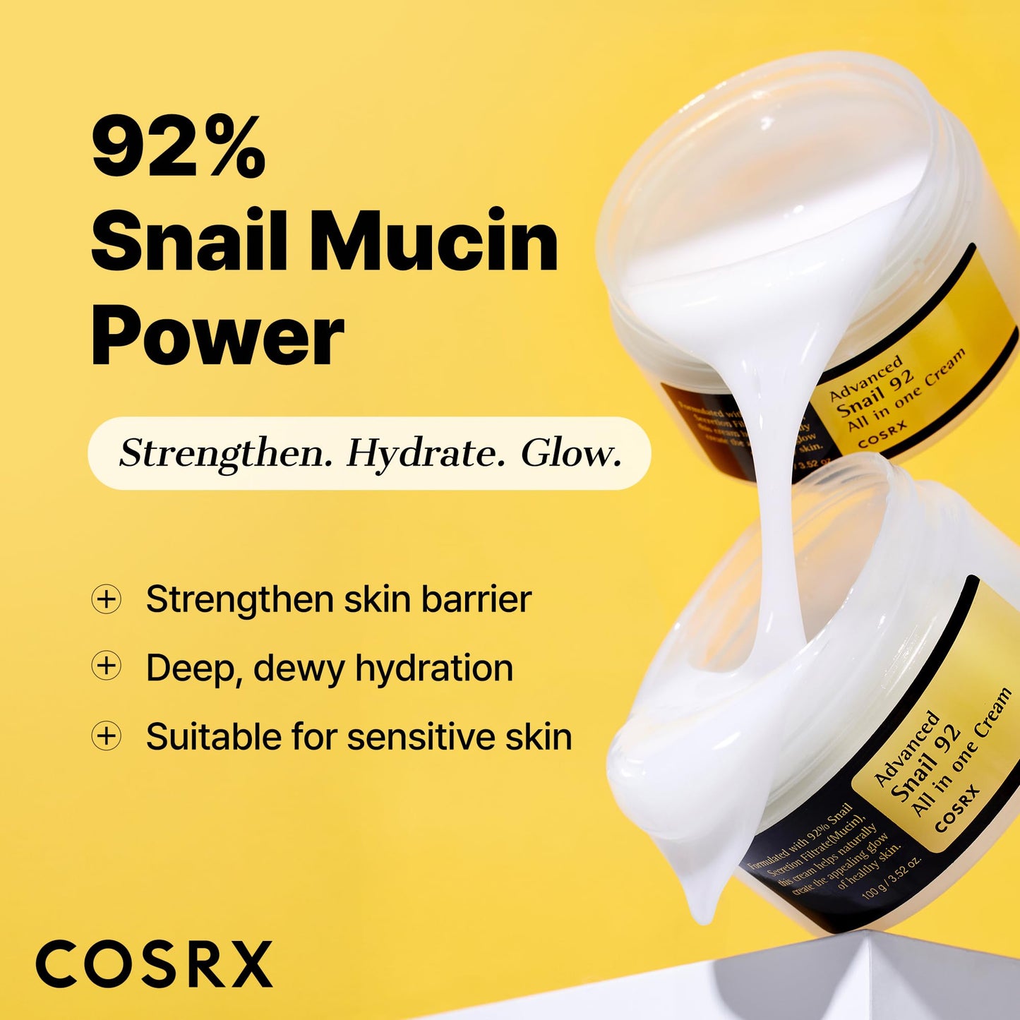COSRX Snail Mucin 92% Face Moisturizer, 3.52 Oz, Lightweight Moisturing Cream for Soft, Glowy Skin, Korean Skin Care, Korean Moisturizer Face Cream, Stocking Stuffers for Women - Medaid International