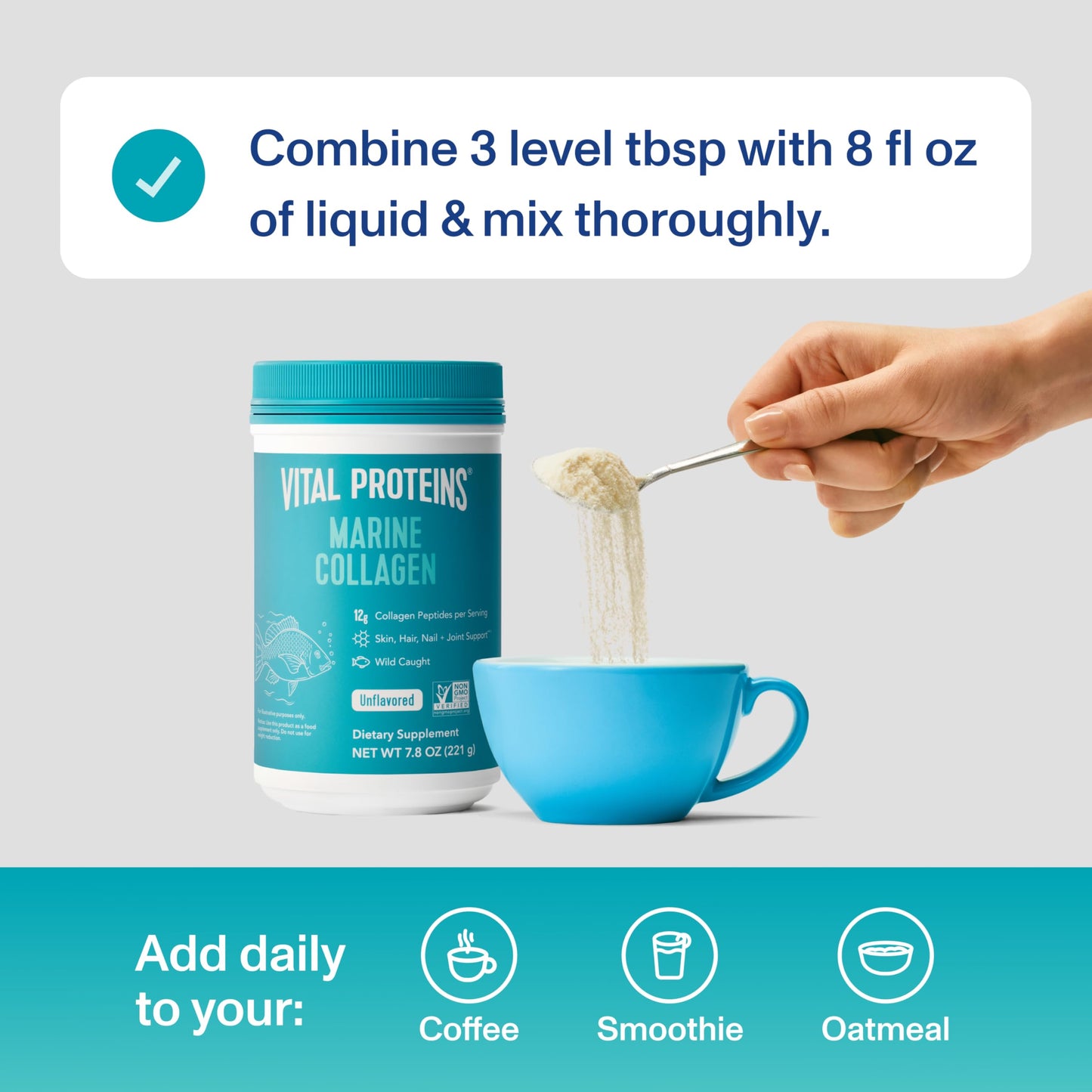 Vital Proteins Marine Collagen Peptides Powder Supplement for Skin Hair Nail Joint - Hydrolyzed Collagen - 12g per Serving - 7.8 oz Canister - Medaid International