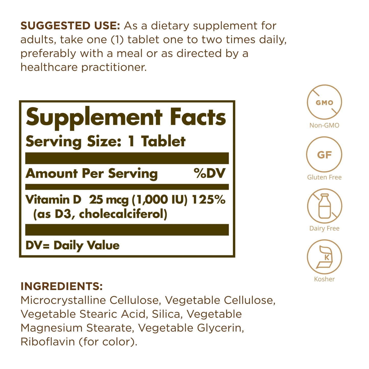 Solgar Vitamin D3 (Cholecalciferol) 25 mcg (1000 IU) - 90 Tablets - Helps Maintain Healthy Bones & Teeth - Immune System Support - Non-GMO, Gluten Free, Dairy Free, Kosher - 90 Servings - Medaid International