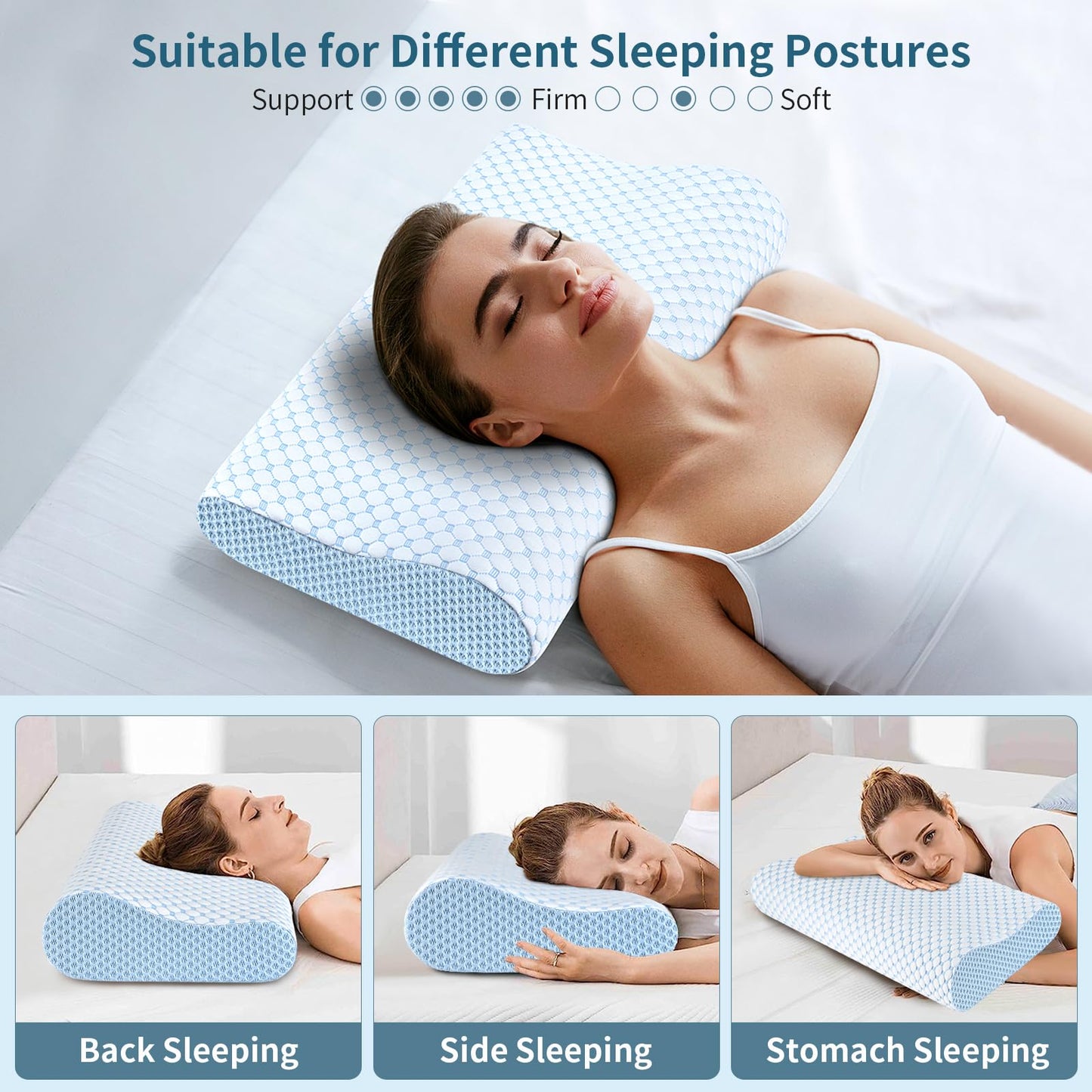 Cervical Pillow for Neck Pain Relief, Contour Memory Foam Pillows for Sleeping, Odorless Ergonomic Pillow Adjustable Orthopedic Cooling Pillow Bed Pillow Neck Support for Side Back Stomach Sleepers - Medaid International