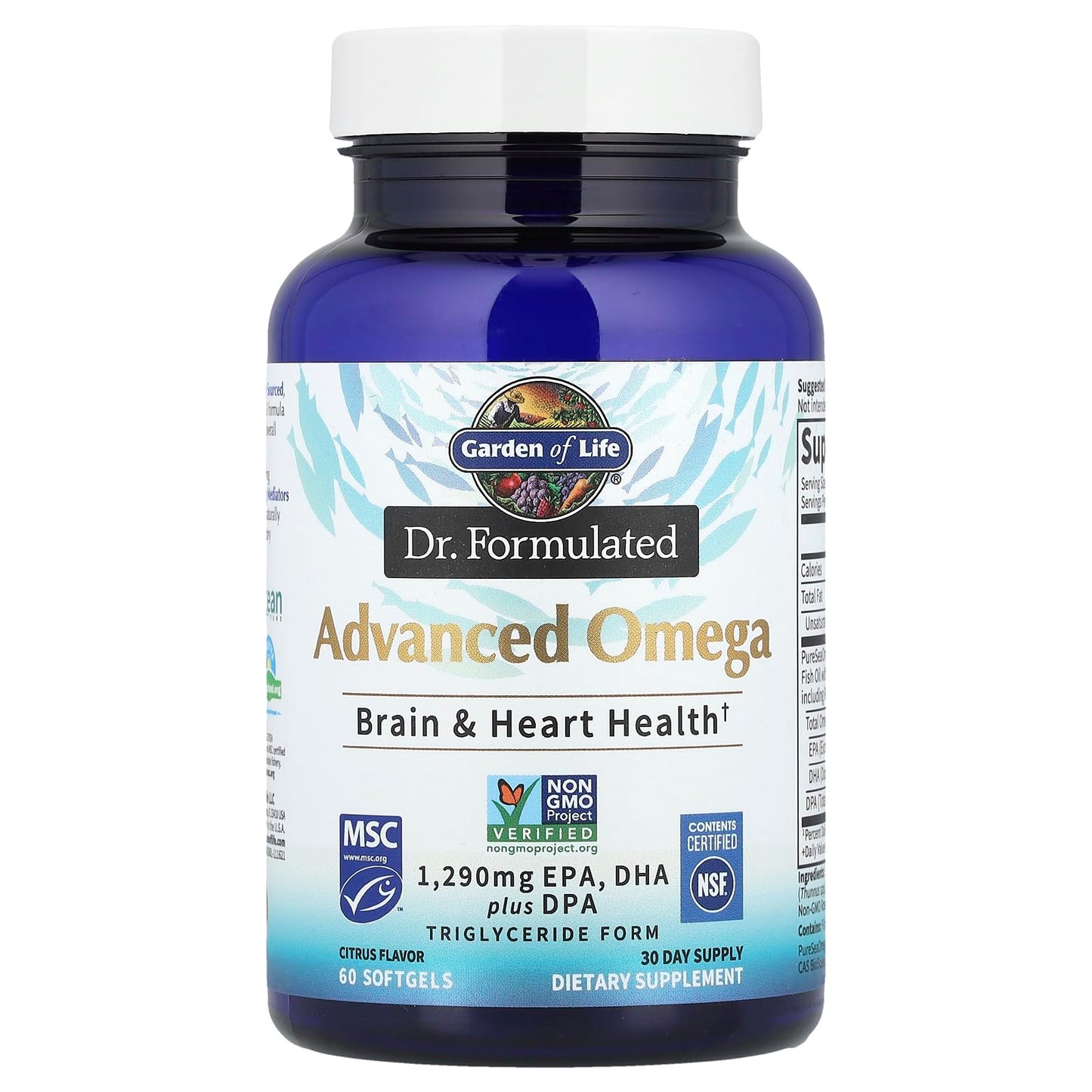Garden of Life Dr. Formulated Advanced Omega Fish Oil - Lemon, 1,290mg EPA, DHA + DPA in Triglyceride Form, Single Source Omega 3 Supplement for Ultimate Brain & Heart Health, Non-GMO, 60 Softgels - Medaid International