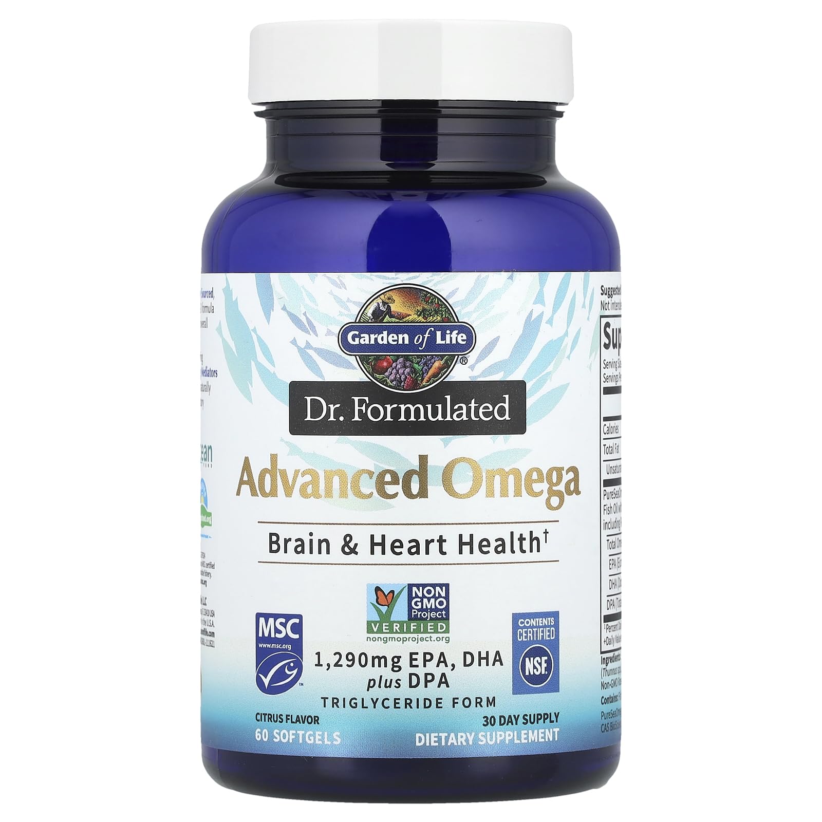 Garden of Life Dr. Formulated Advanced Omega Fish Oil - Lemon, 1,290mg EPA, DHA + DPA in Triglyceride Form, Single Source Omega 3 Supplement for Ultimate Brain & Heart Health, Non-GMO, 60 Softgels - Medaid International