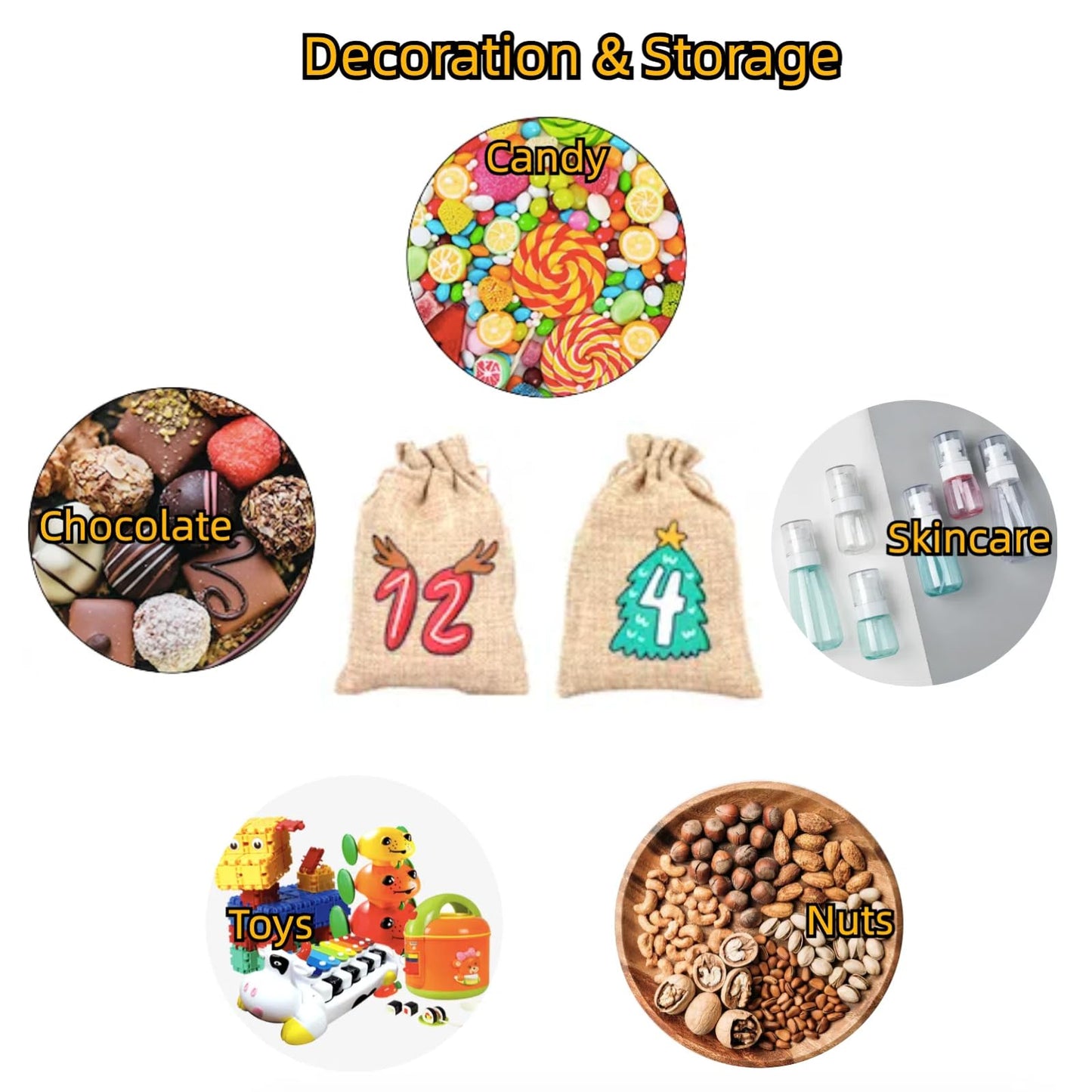 Christmas Advent Calendar Bags, 24 Days Countdown Calendar Burlap bags Hanging Advent Calendar Gift Favors for Xmas Decorations, Cute for kids, Reusable Fabric Bags With Drawstring Closure - Medaid International