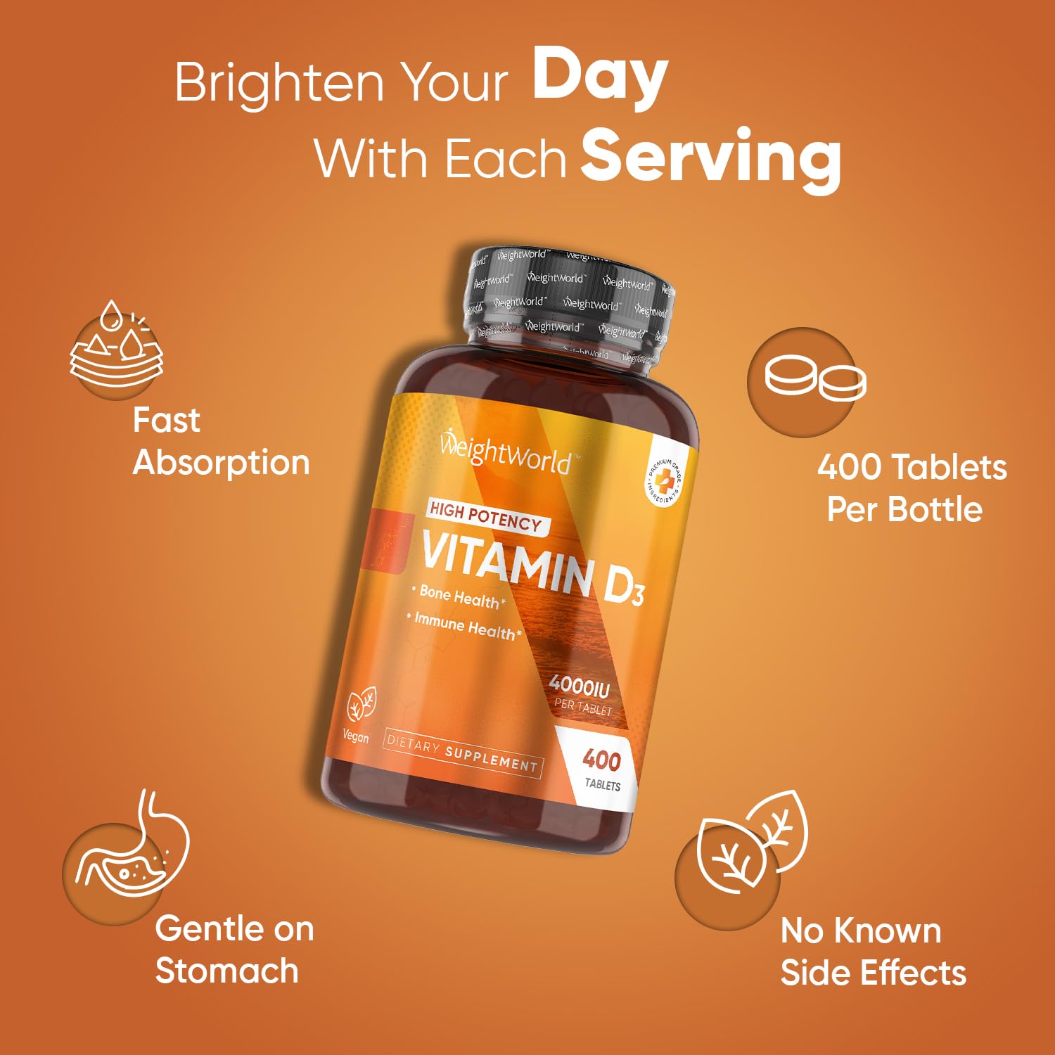 WeightWorld Vitamin D3 4000 IU – 400 High Strength Vitamin D Tablets (1+ Year Supply) - Medaid International