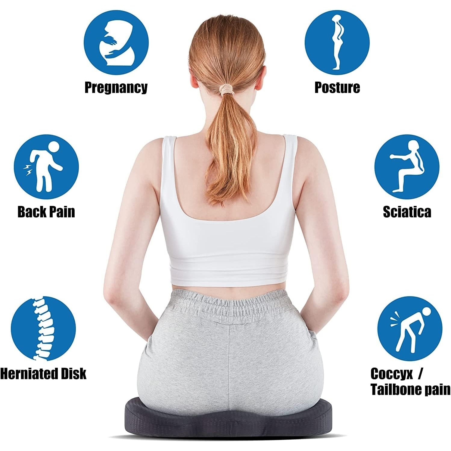 Seat Cushion Non-Slip Desk Chair Cushion Back, Coccyx, Sciatica, Tailbone Pain Relief Butt Pillow - Medaid - Lebanon