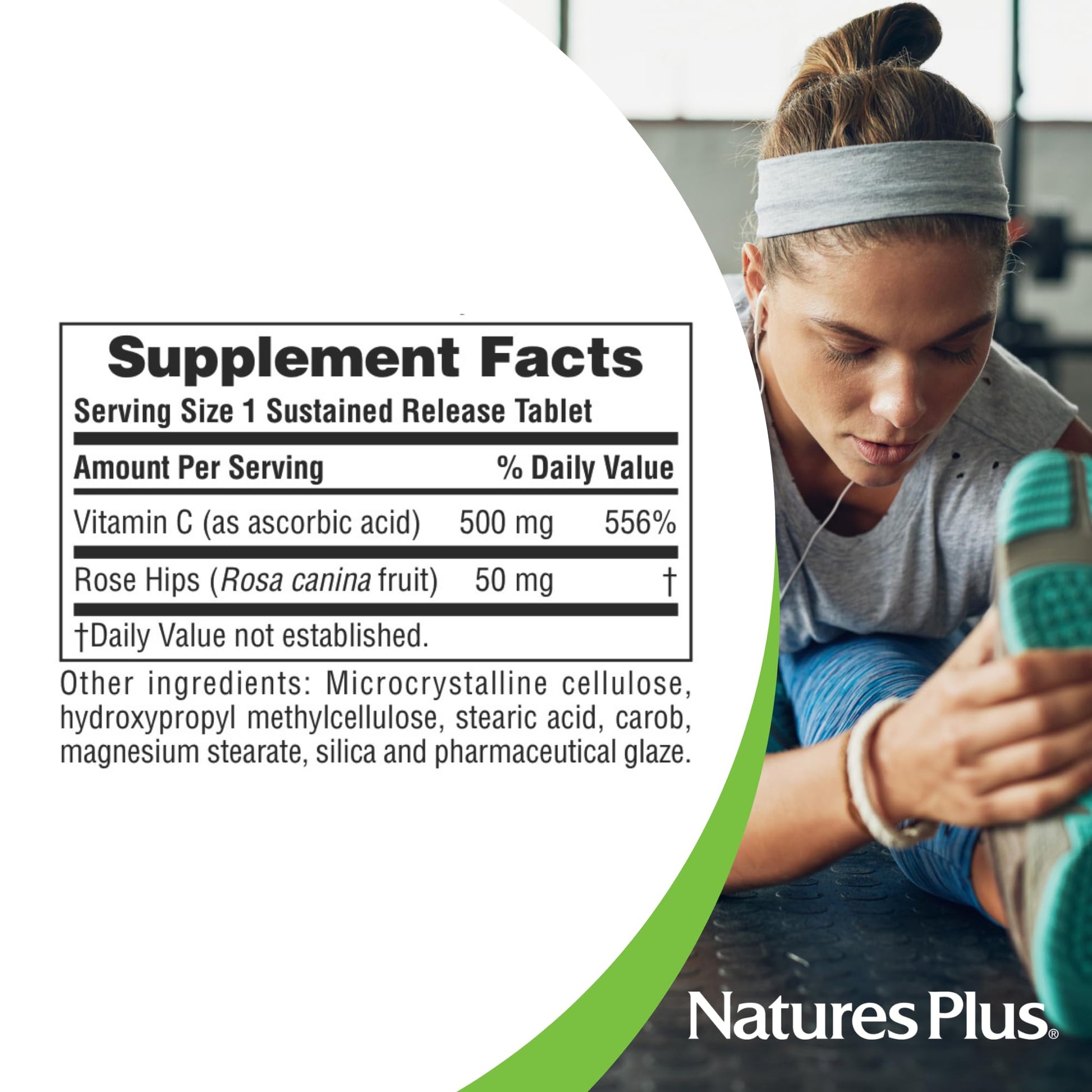 Natures Plus Vitamin C with Rose HIPS - 500 mg, 90 Vegetarian Tablets - Corn-Free, Gluten-Free - 90 Servings - Medaid International