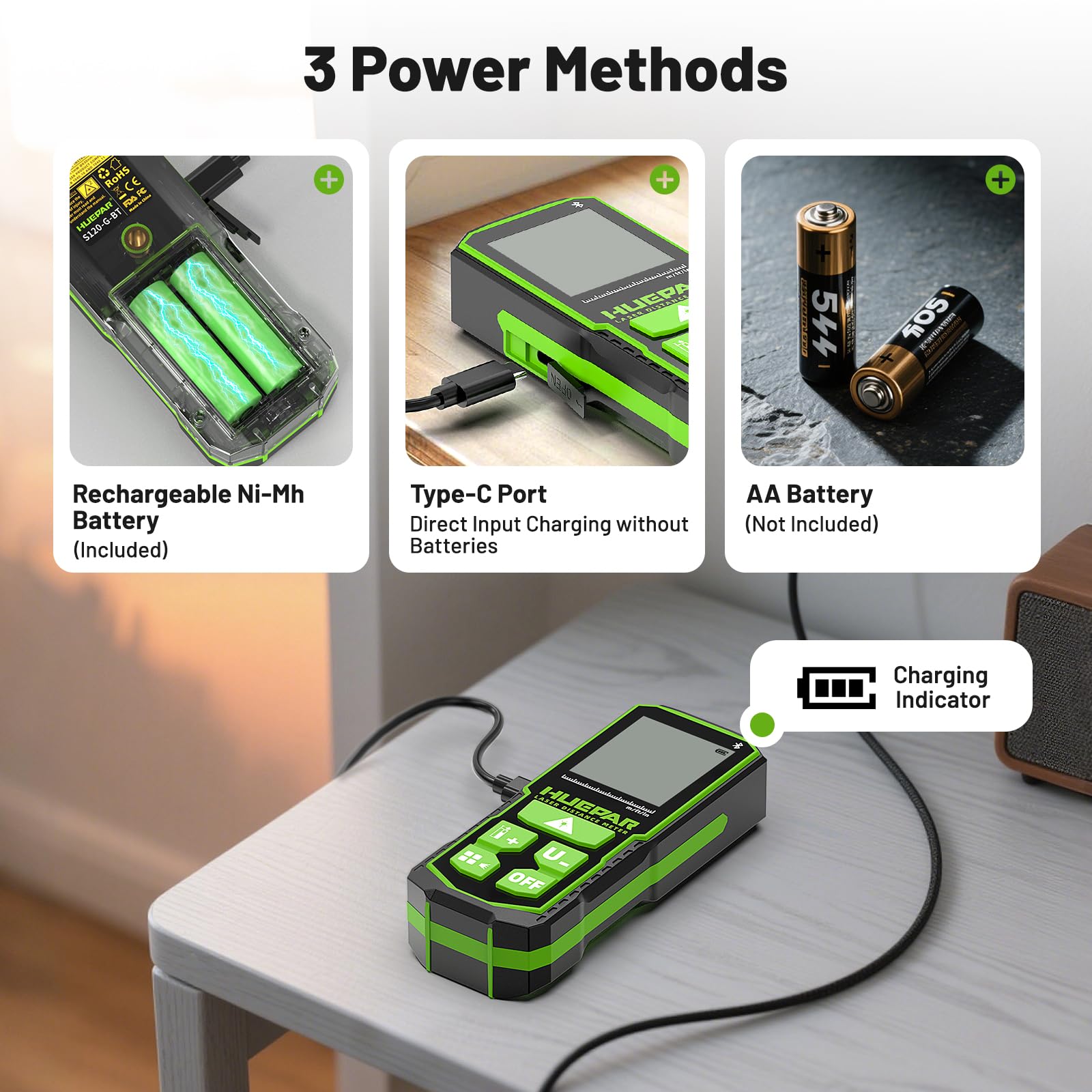 395FT Bluetoothed Green Laser Measuring Tool with Angle Sensor, Huepar 1/16in Accuracy Laser Distance Measurement Tool, Digital Laser Room Measuring Device, Laser Distance Meters - Medaid International