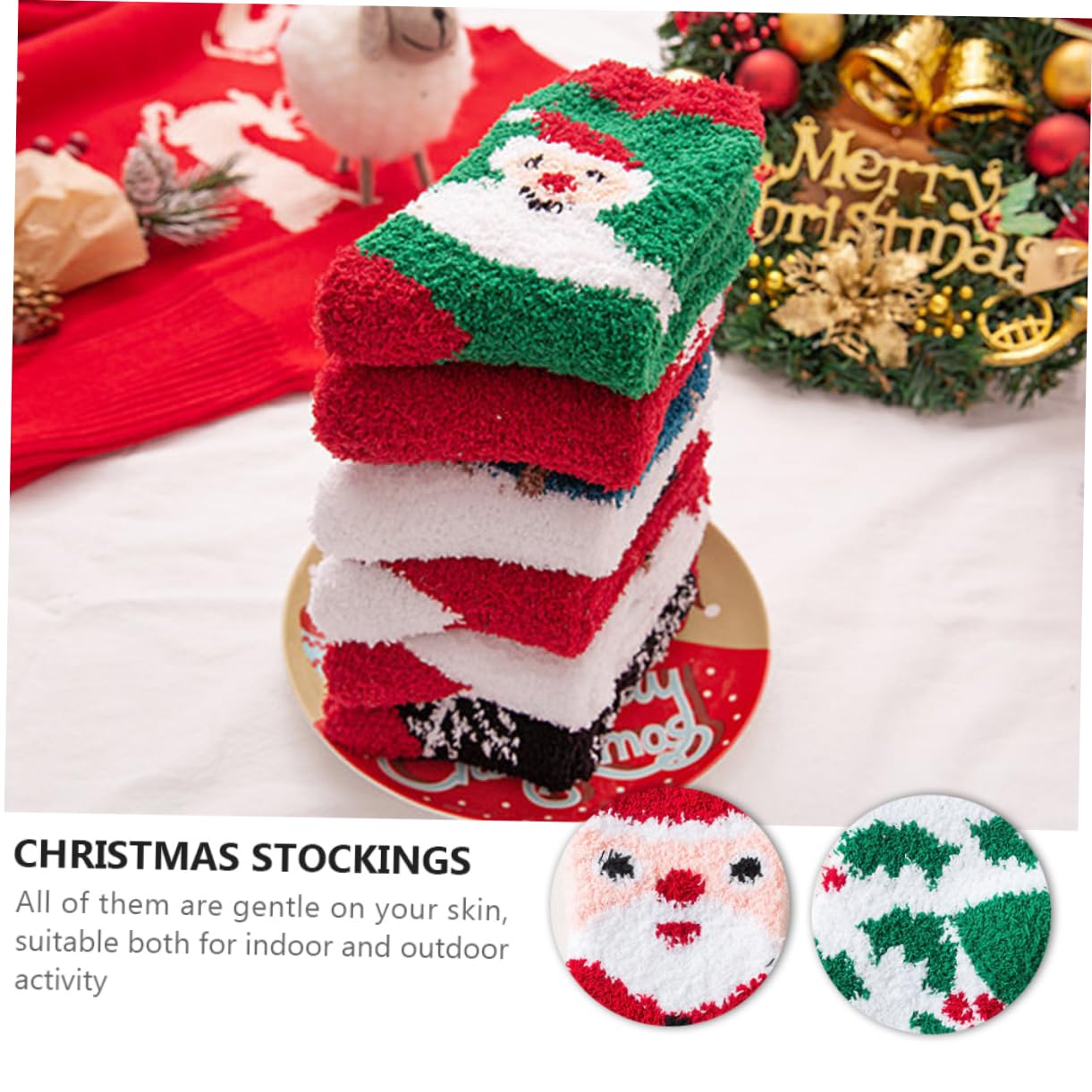 6Pairs Christmas Socks Mid-calf Warm Socks Thickened Fleece Winter Stockings with Cute Cartoon Design for Festive Atmosphere - Medaid International