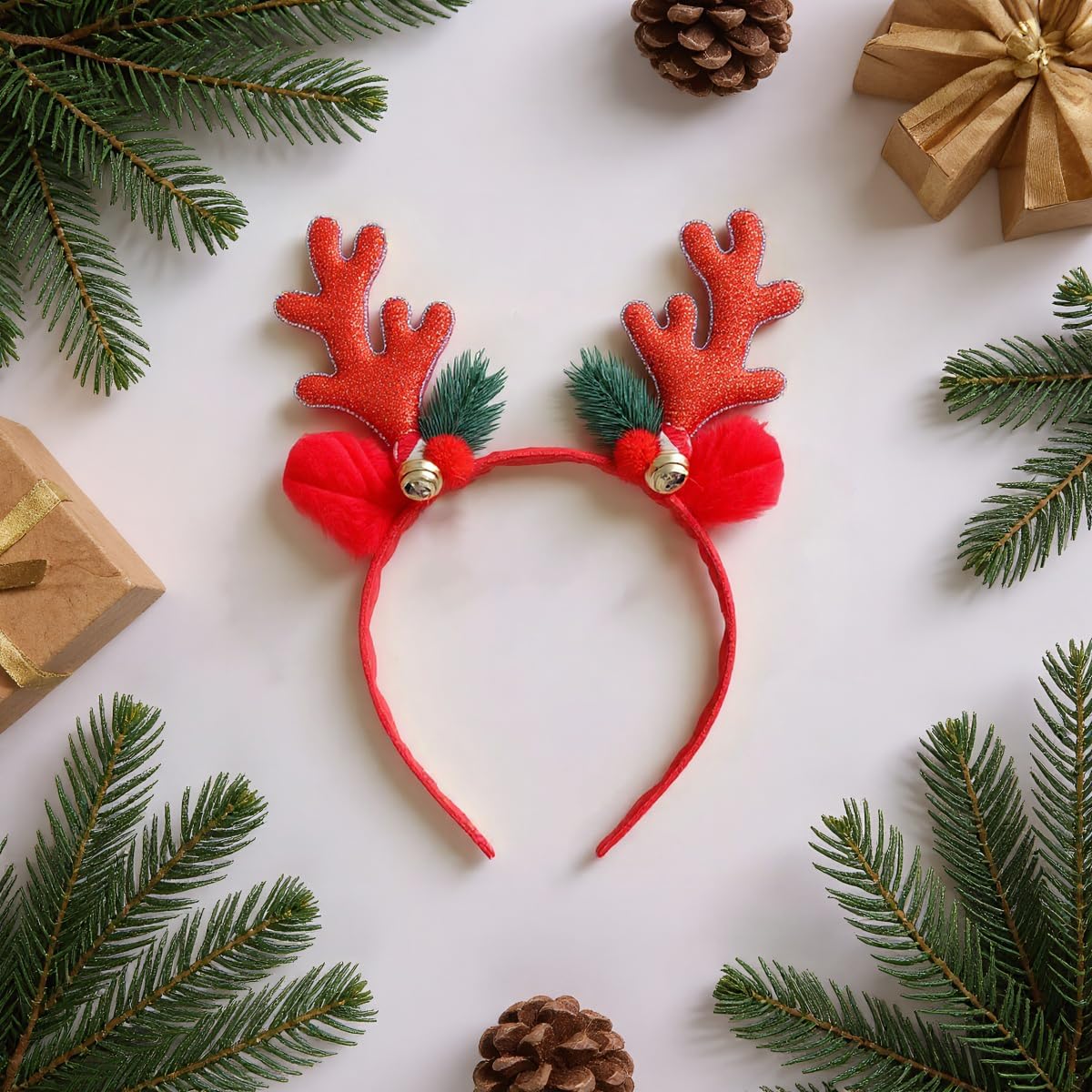 1 Pcs Christmas Headbands Glitter Elk Antlers Cute Xmas Holiday Party Gift Party Accessories for Women and Girls(red) - Medaid International